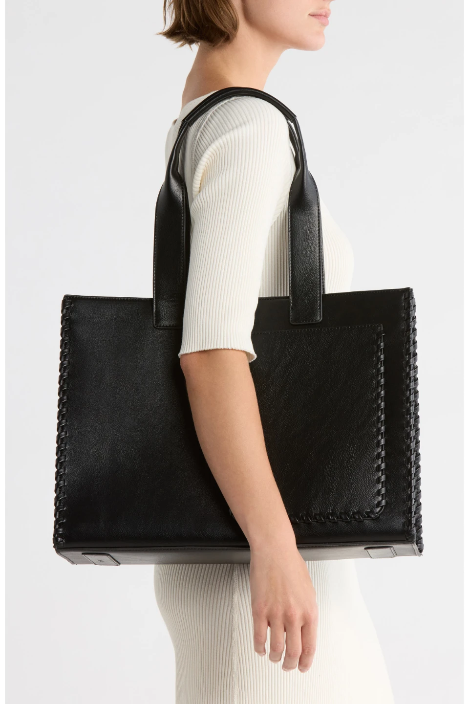 BCBG MAXAZRIA LARGE BLACK LEATHER TOTE BAG - photo 4