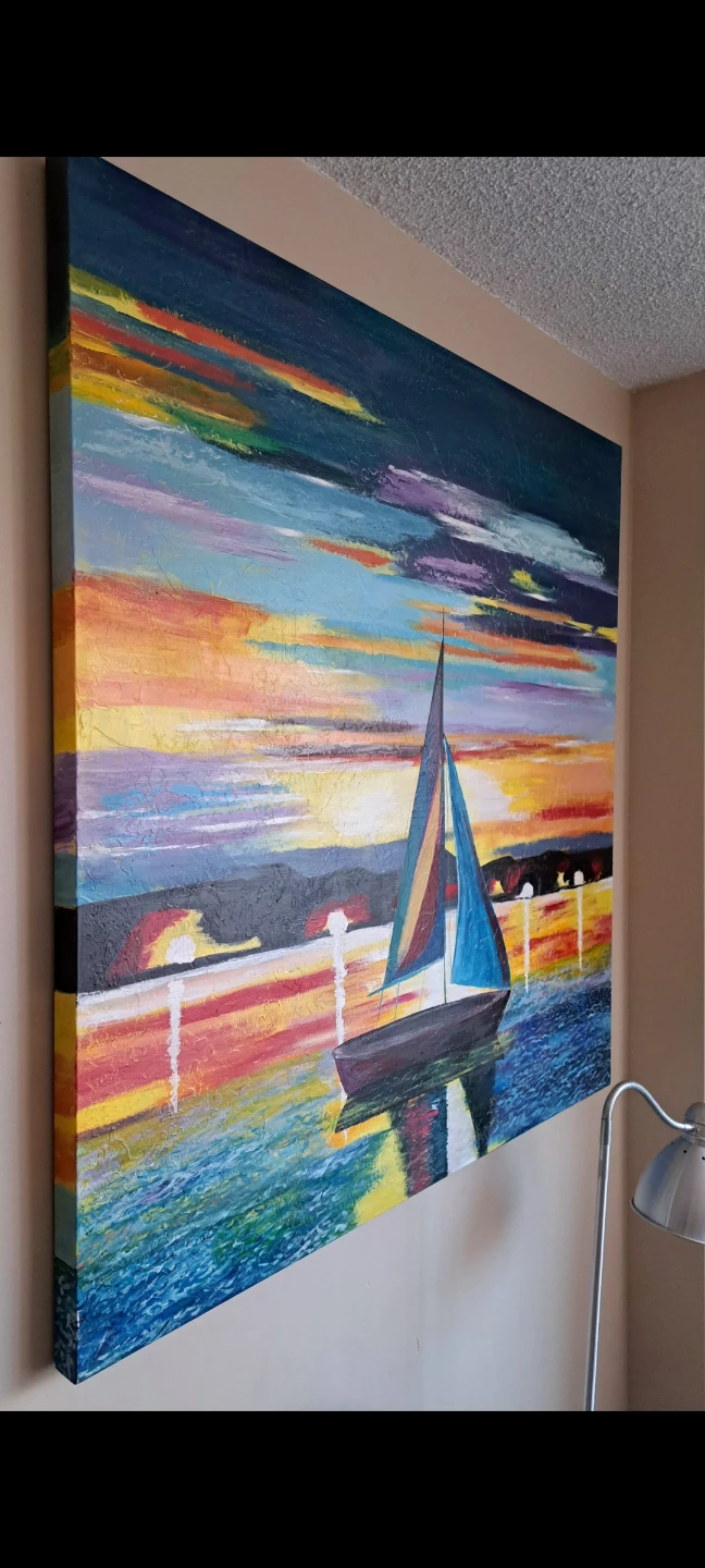 Large Sailboat Sunset Oil Painting - photo 2