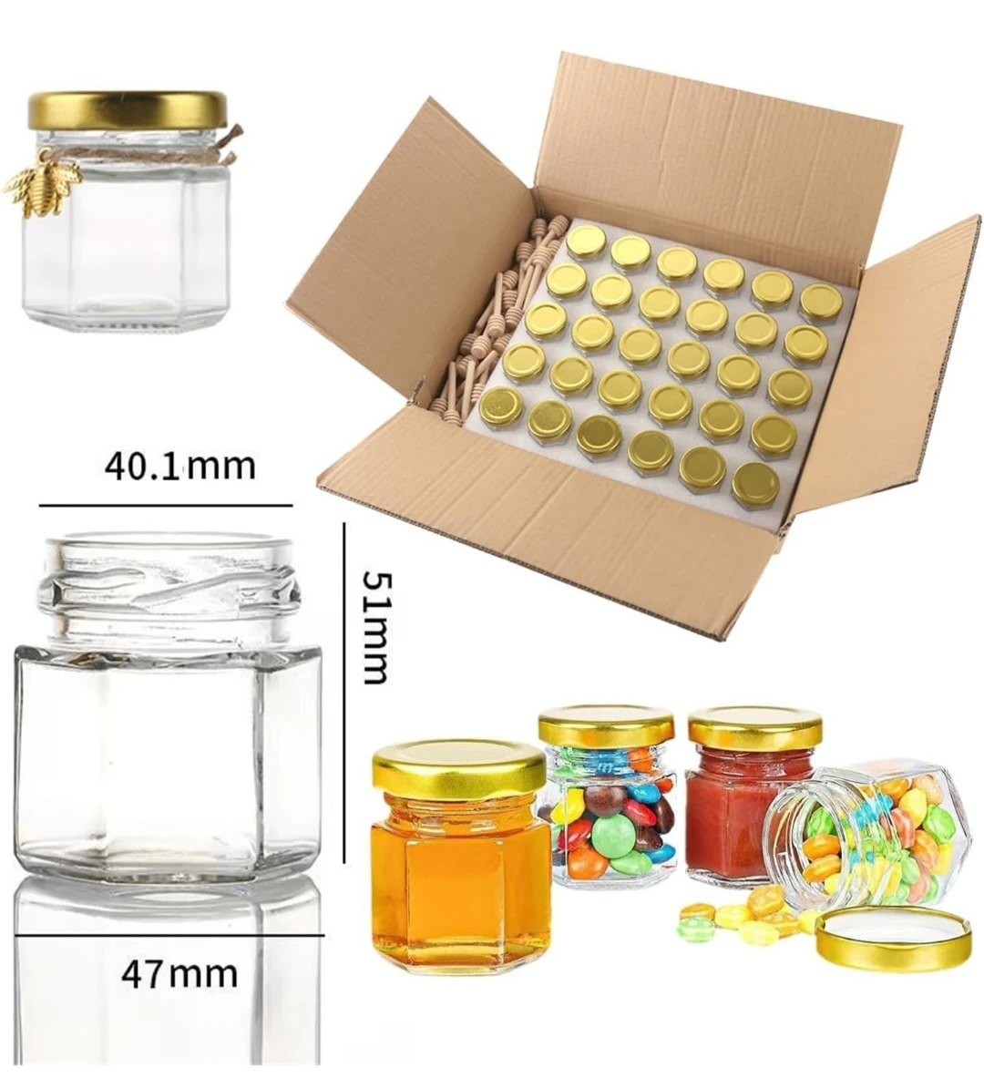 30 pk. Glass Honey Jars w/Wooden Dippers & Bee Charms...New - photo 5