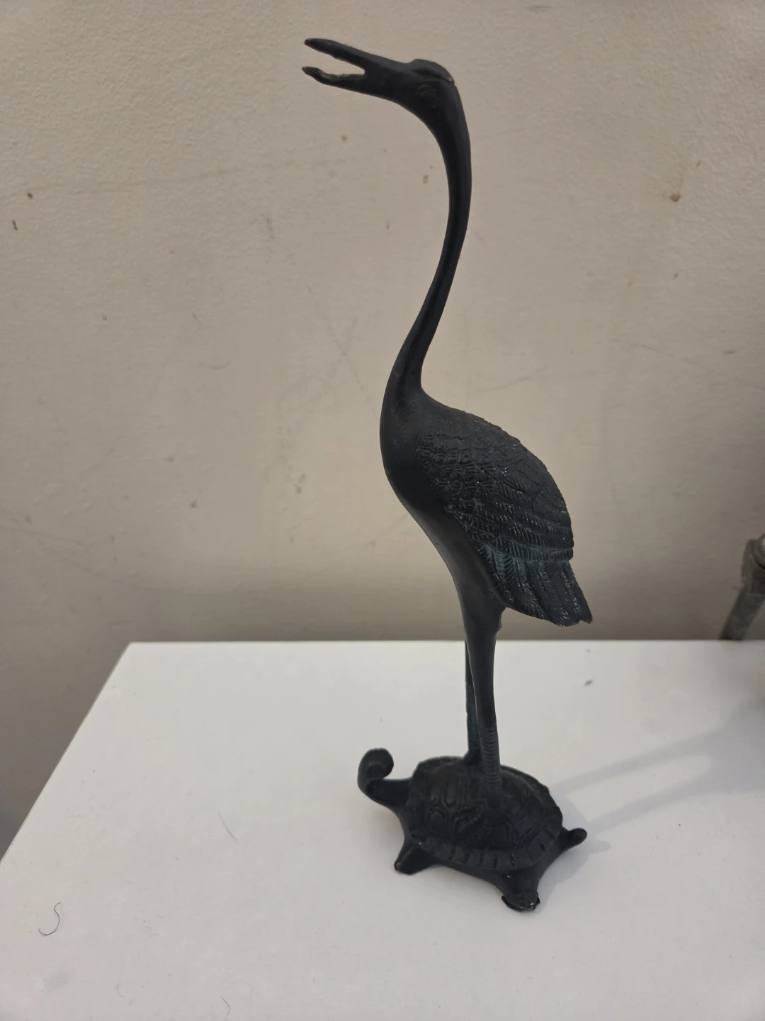 Vintage Metal Crane and Turtle Figurine
