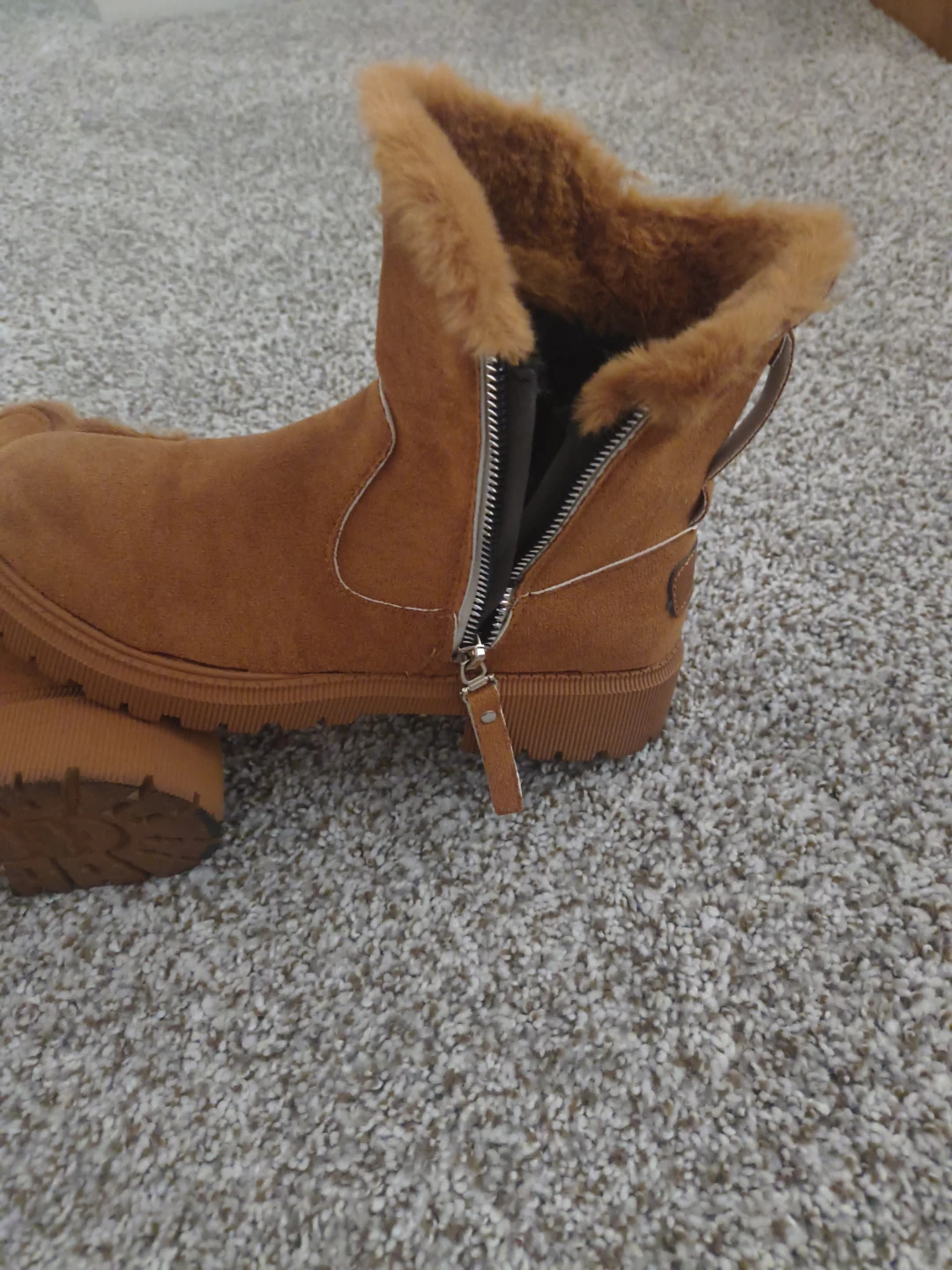 Tan Faux Fur Lined Ankle Boots - photo 2