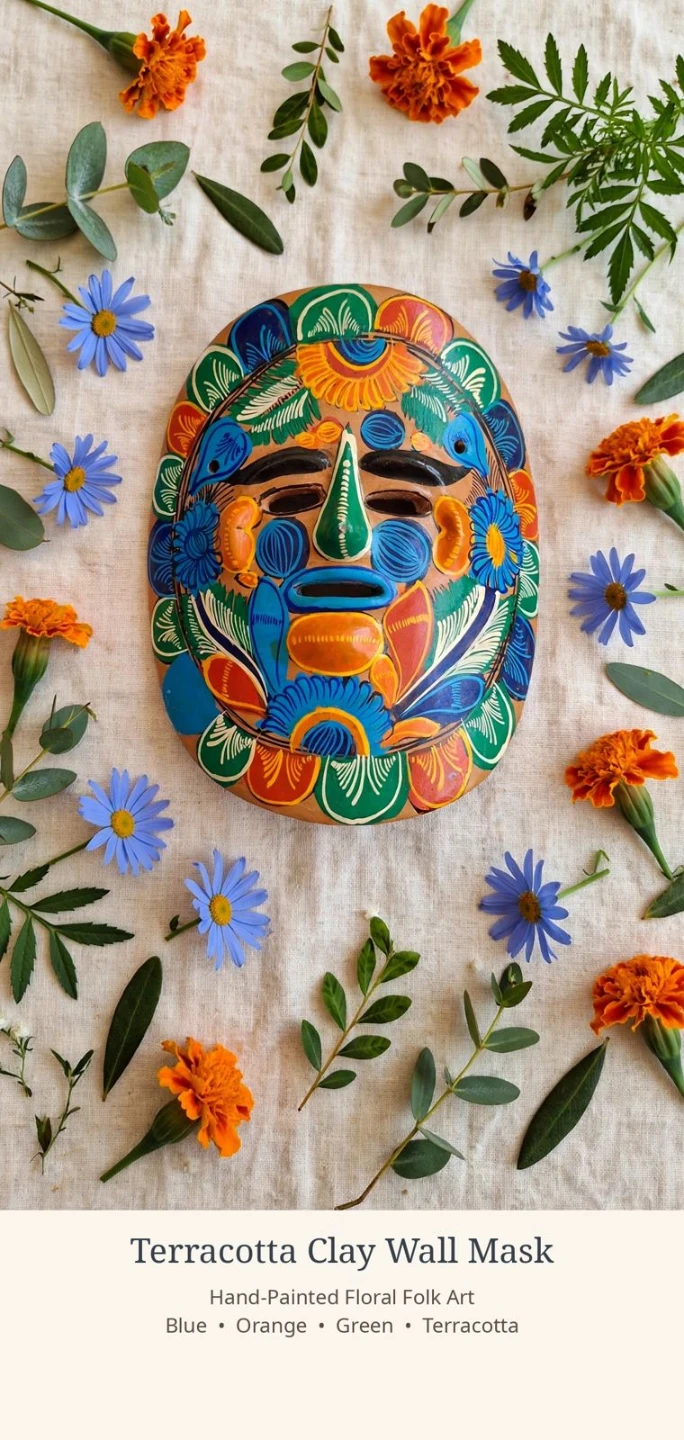 Hand-Painted Terracotta Clay Wall Mask