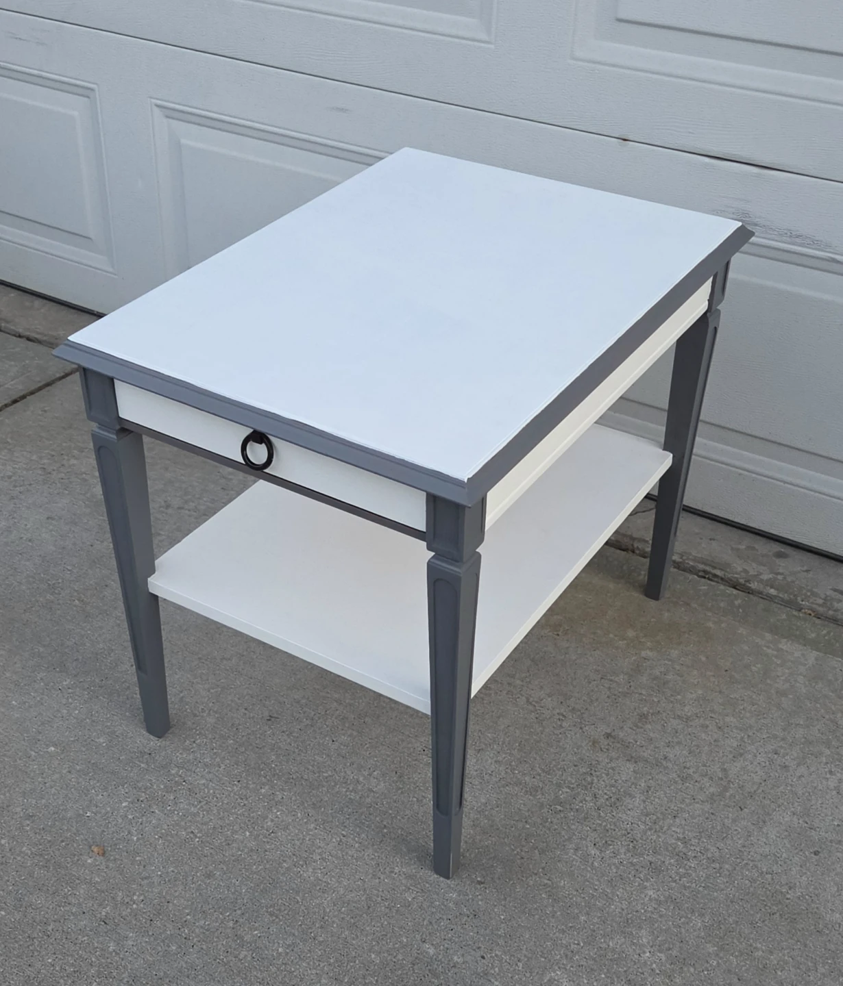 Two-Tone Grey and White End Table with Drawer. Like New!