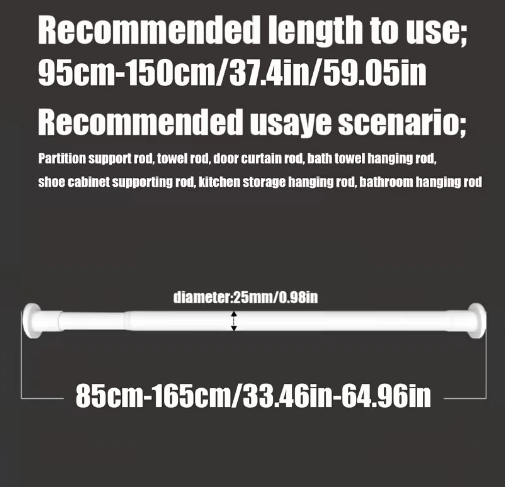 No-Drill Black Telescopic Tension Rod - photo 3