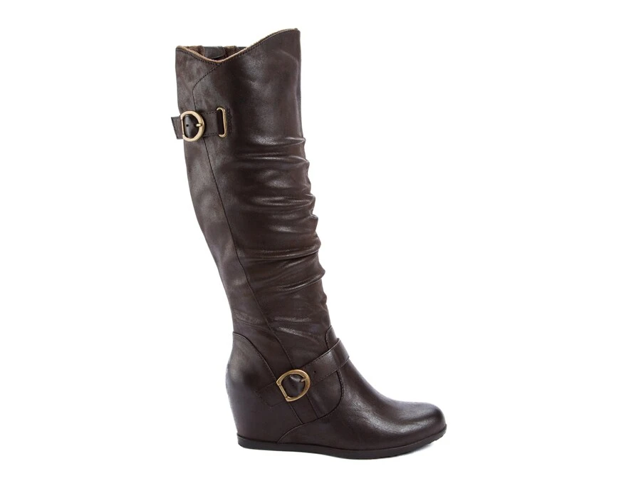 Brown Knee-High Wedge Boots