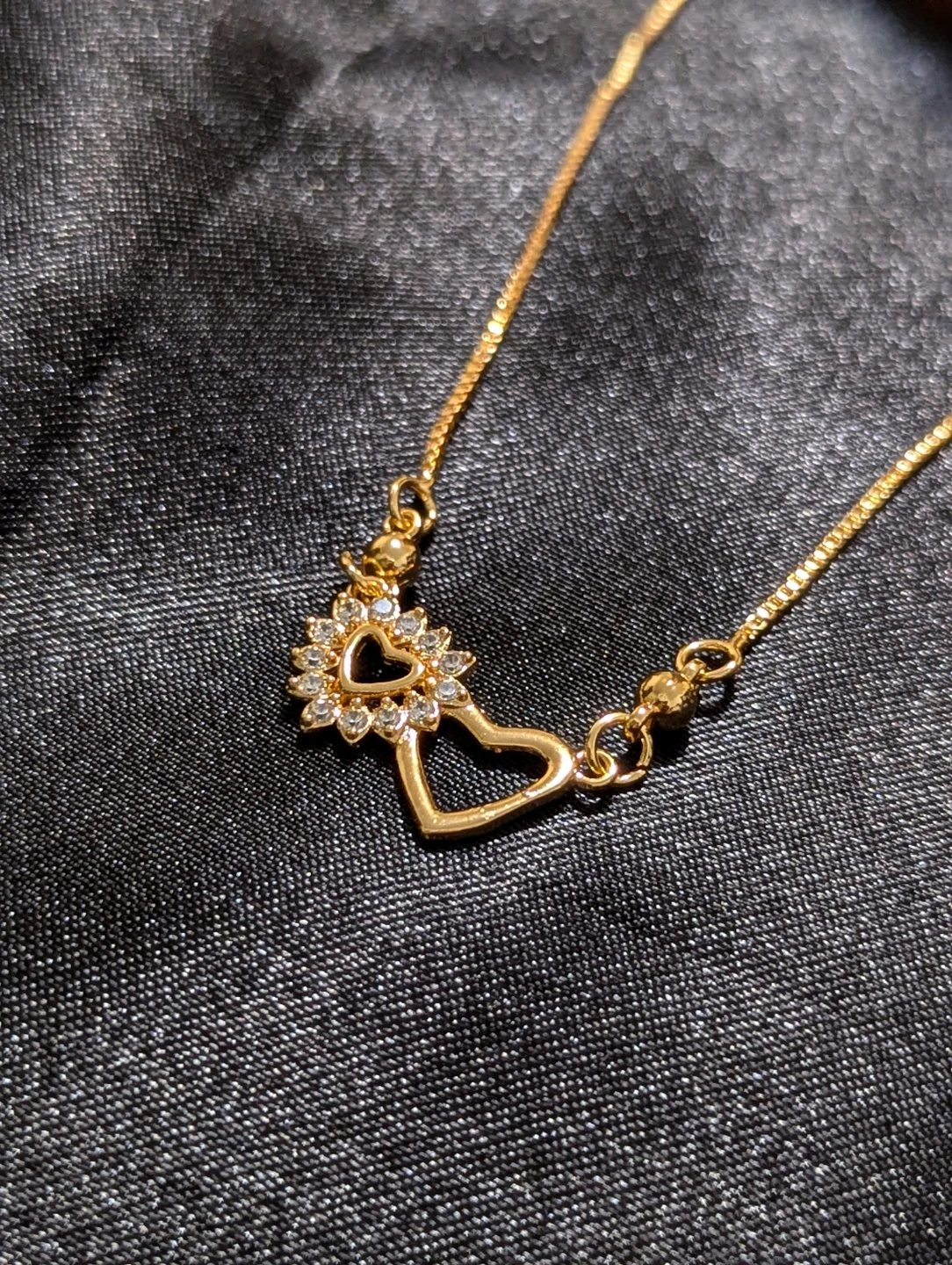 Gold-tone Heart Necklace with Rhinestones