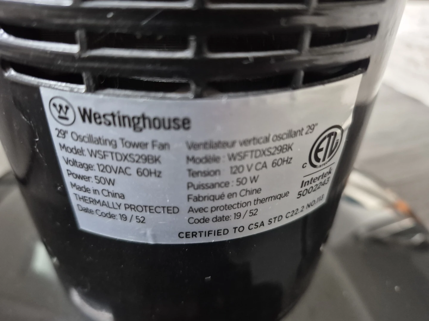 Westinghouse 29" Oscillating Tower Fan - photo 2