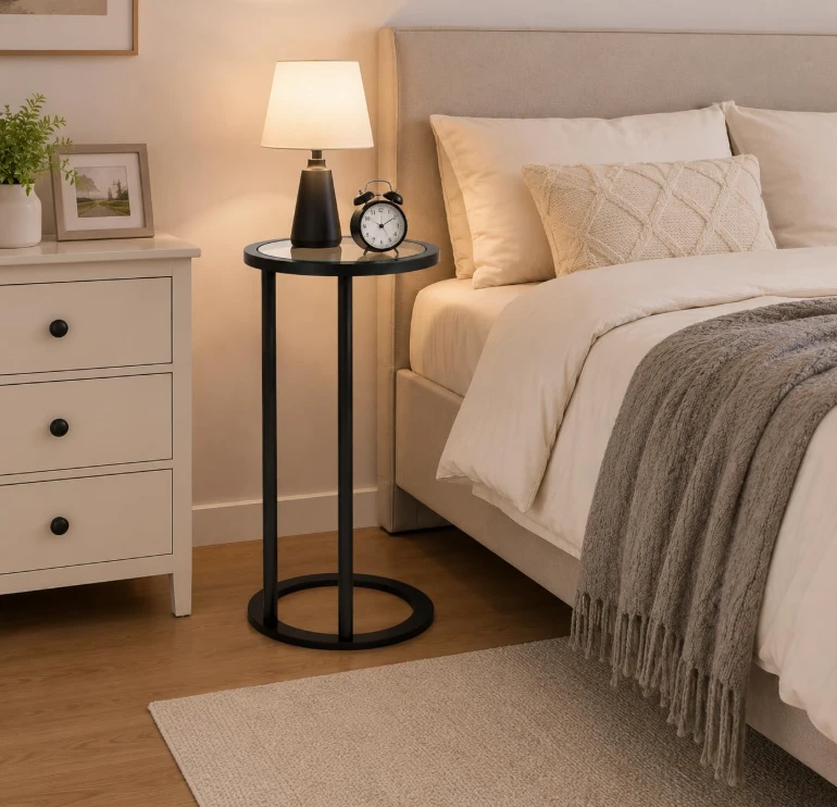 Black Round Glass Side Table - photo 5