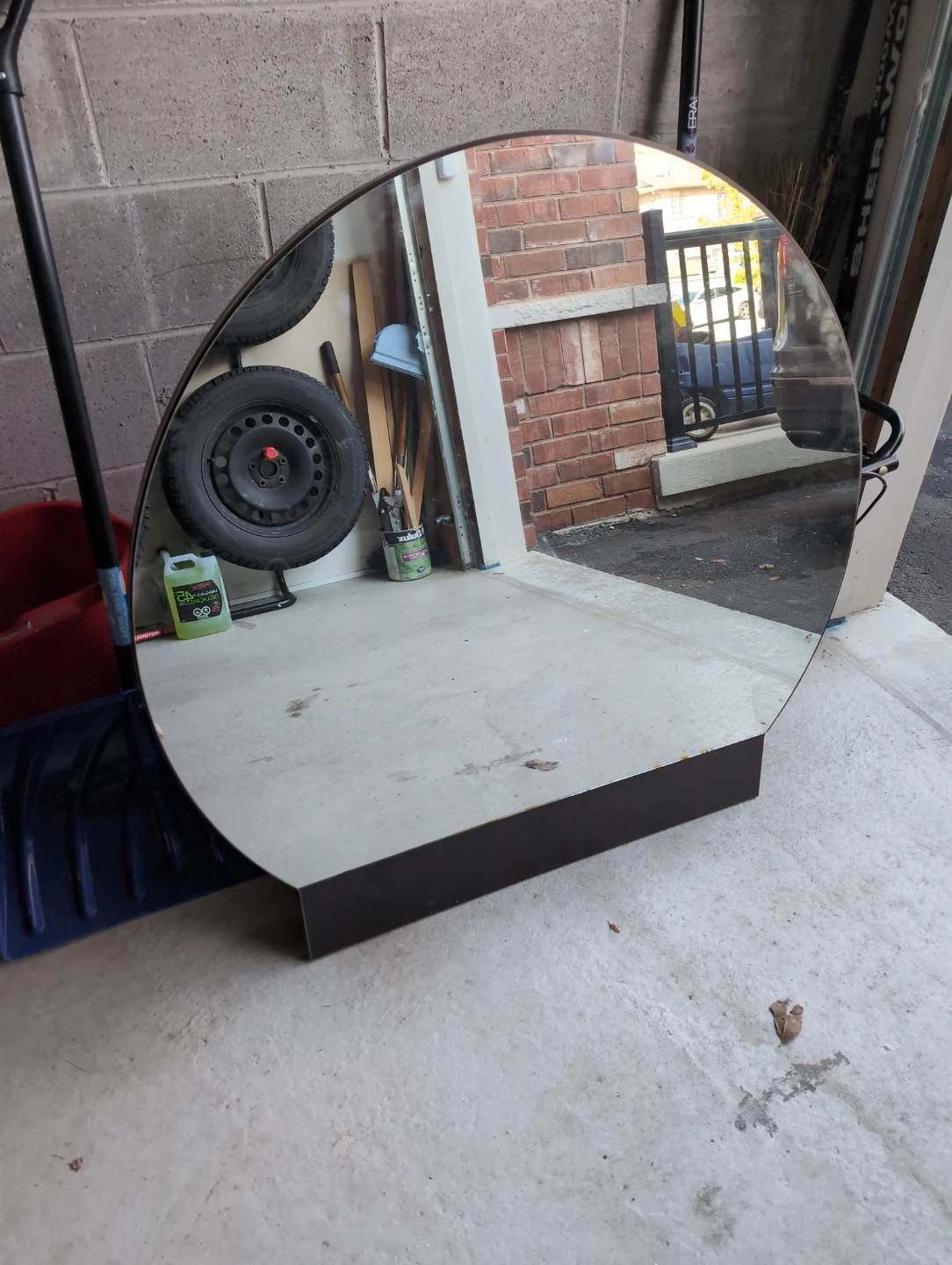 Large Round Dresser Mirror with Dark Frame