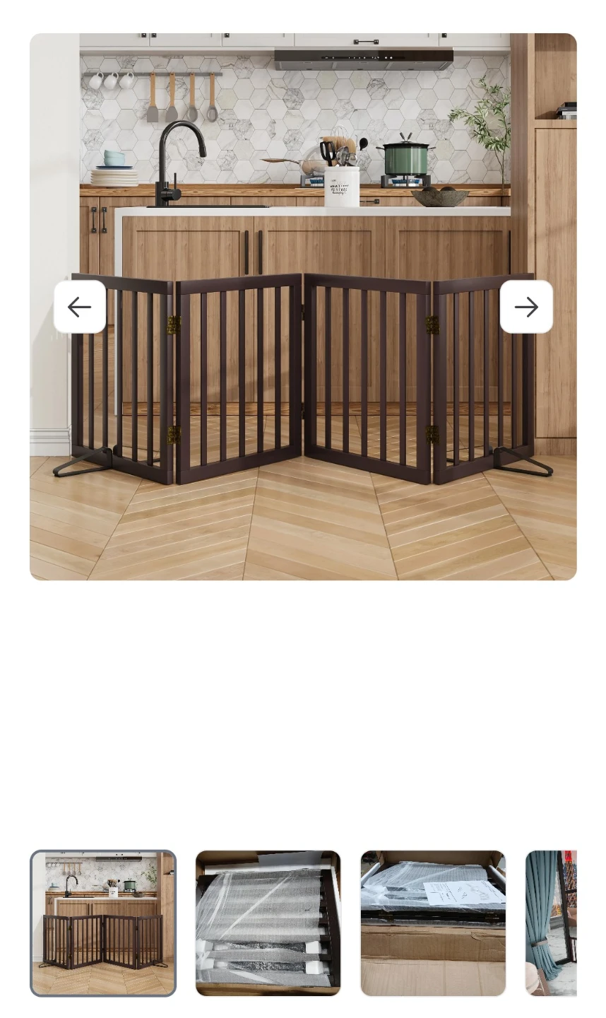 Foldable Wooden Pet Gate 24in Height Support Feet Included