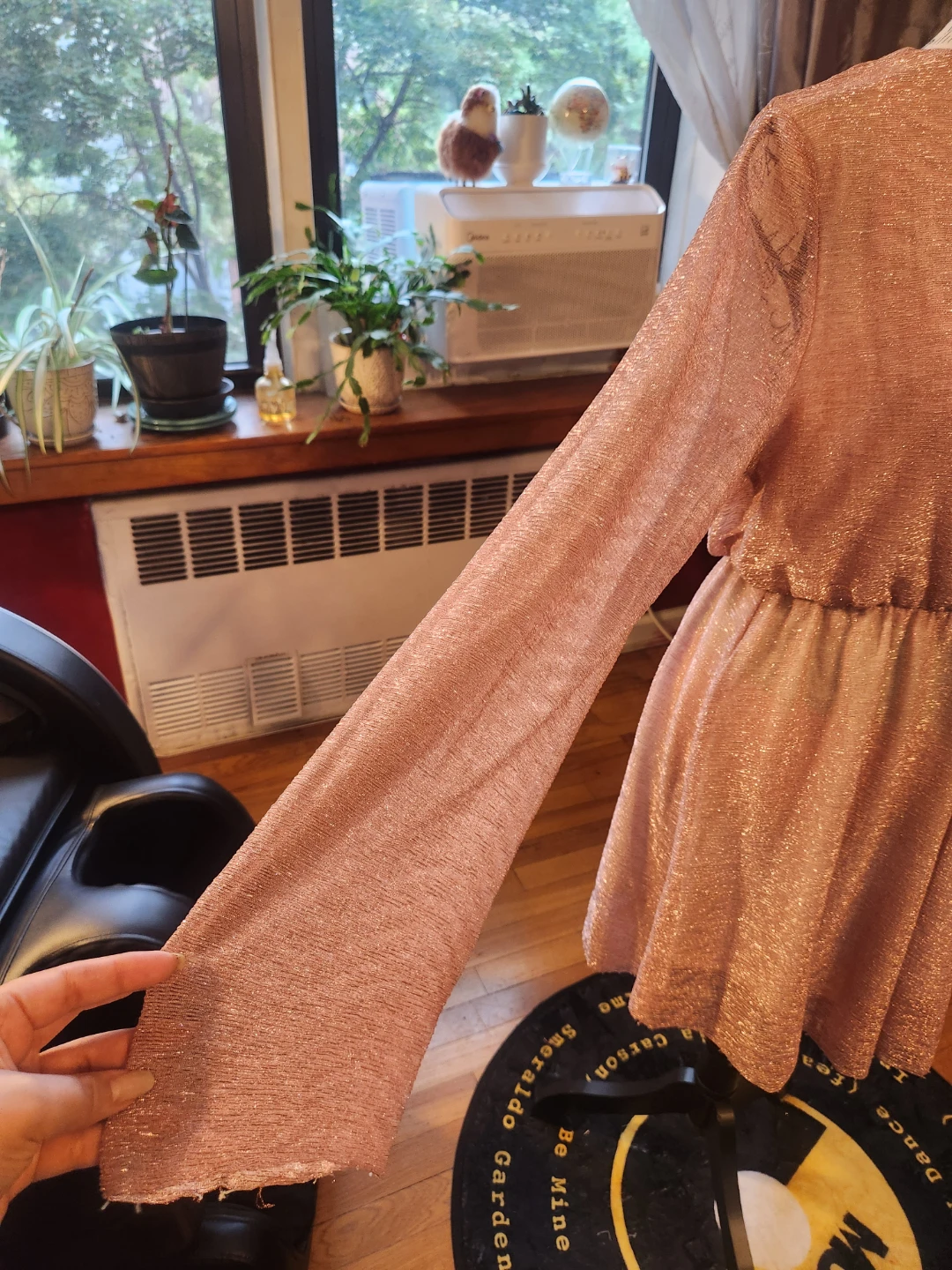 Cute Plus size  Rose Gold Metallic Long Sleeve Mini Dress - photo 5