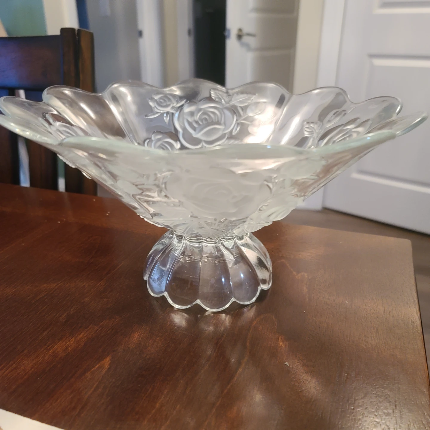 Vintage Frosted Glass Rose Footed Bowl