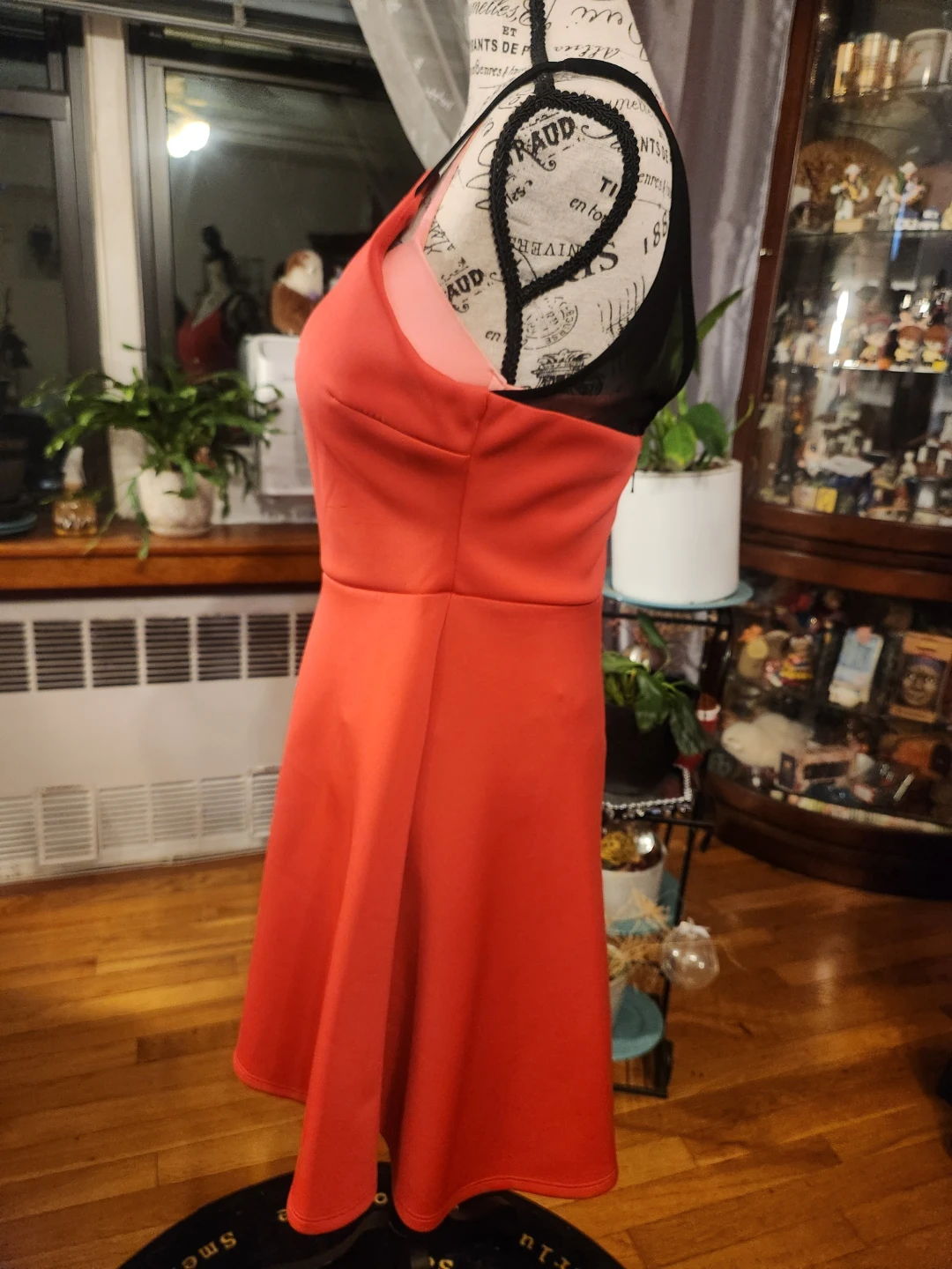 Cute Red Fit & Flare Skater Dress Black Mesh Shoulder Straps - photo 3