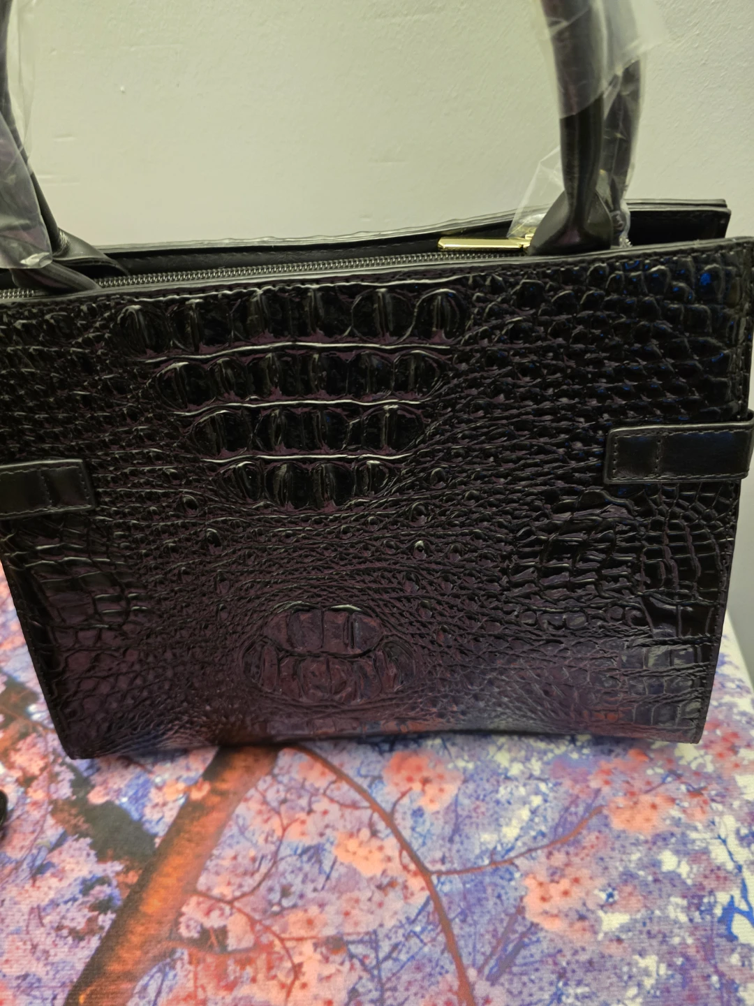 Croc-Embossed Black Handbag - photo 2