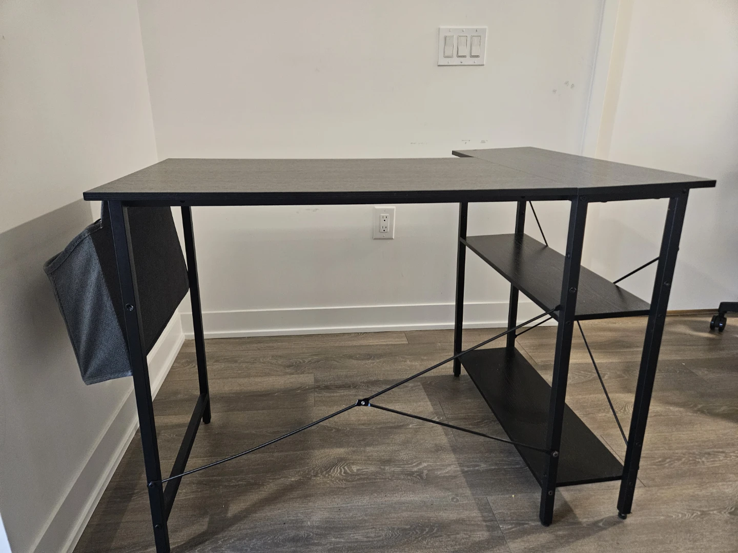 Black Computer Desk with Storage Shelves