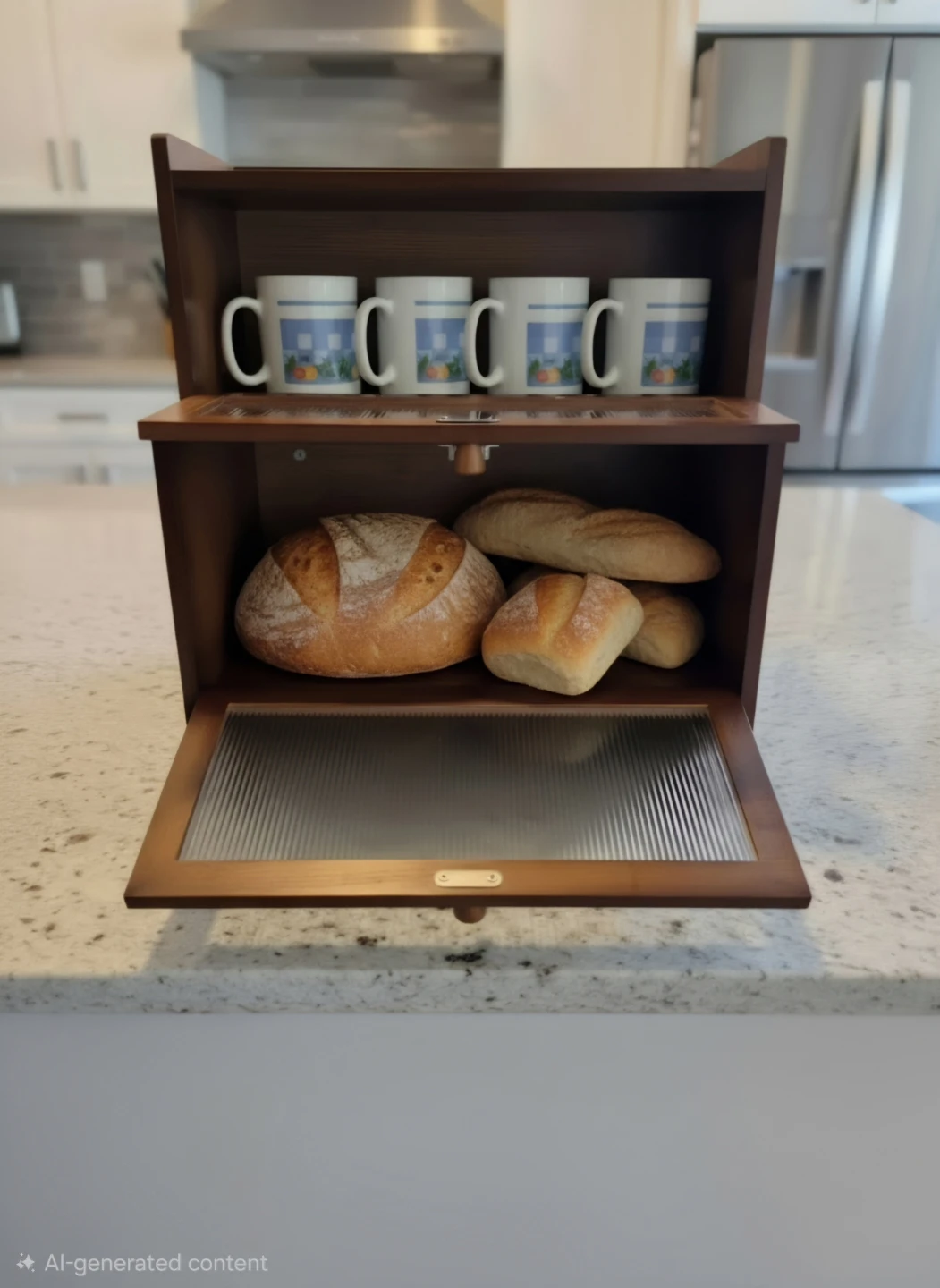 Two-Tier Wooden Bread Box with Glass Doors