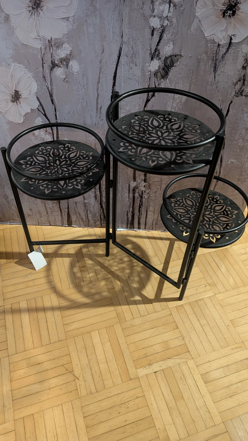 Black Metal Three-Tier Plant Stand