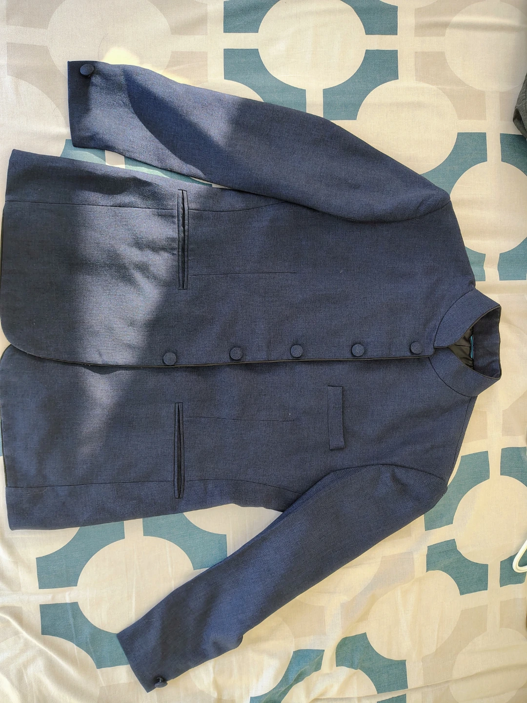 Blue Mandarin Collar Blazer