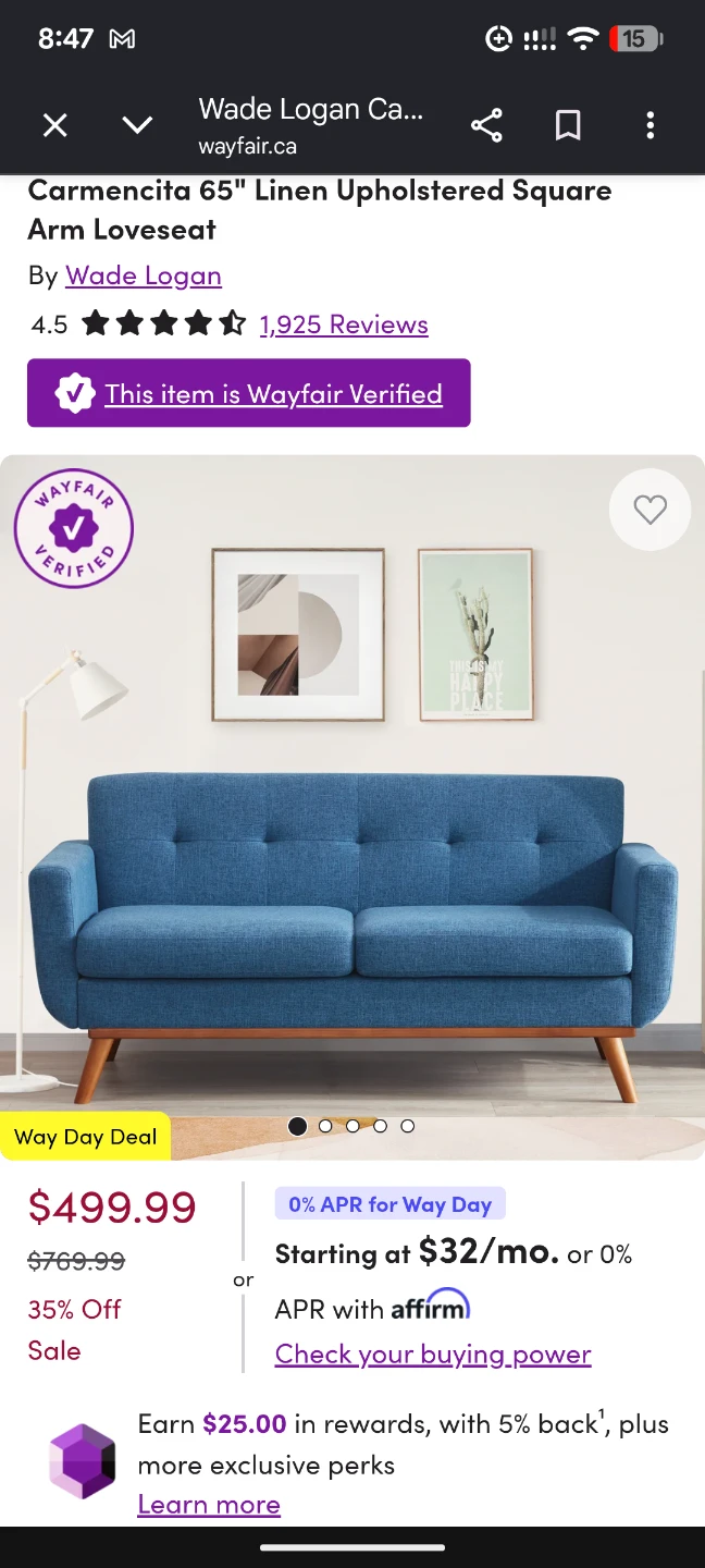 WayFair Two Seater Loveseat