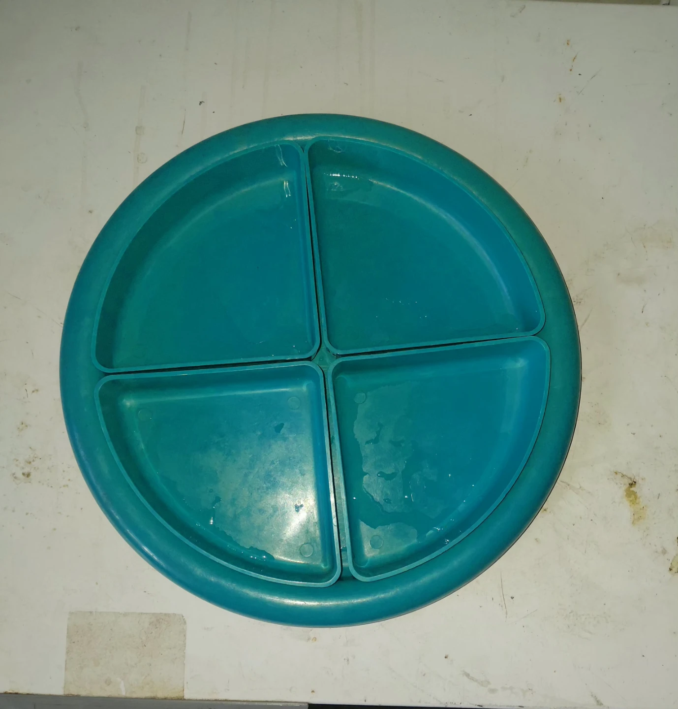 Teal Round Serving Tray with 4 Removable Compartments