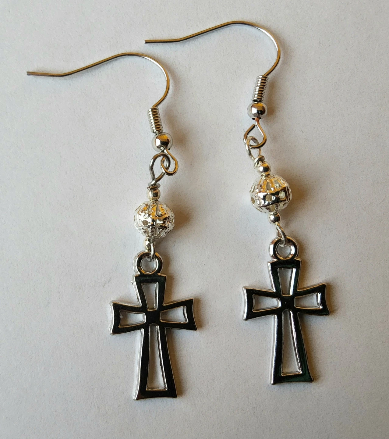Handmade, hypo-allergenic silver cross Dangle earrings