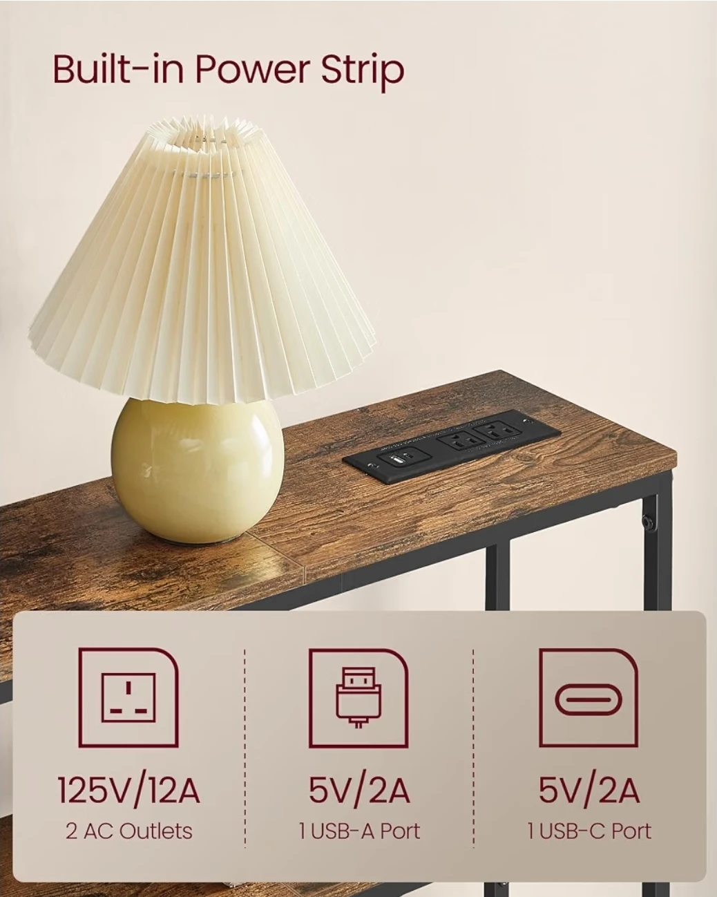 Rustic Console Table with Built-in Charging Station - photo 3