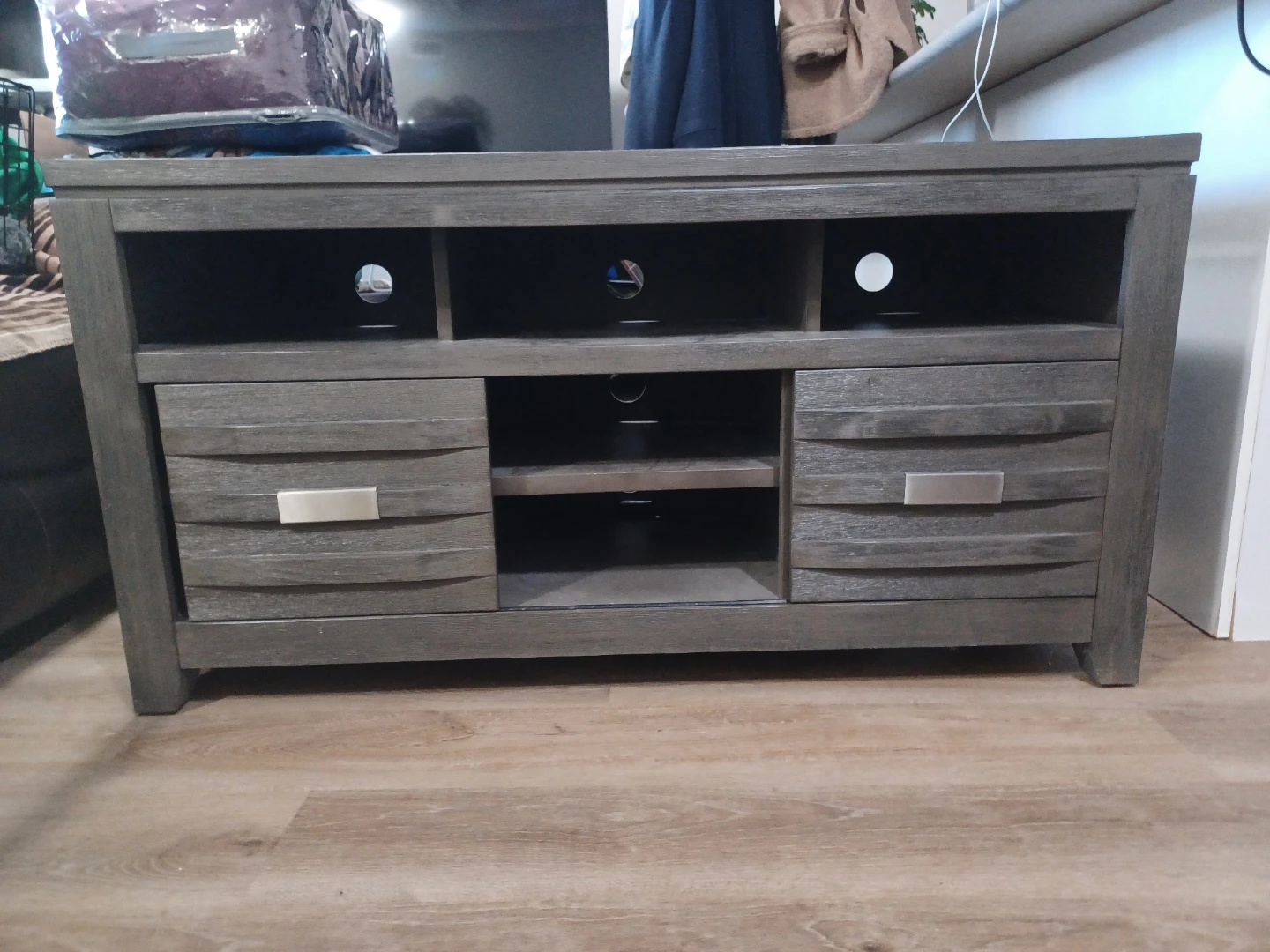 Grey Wooden TV Stand with Storage