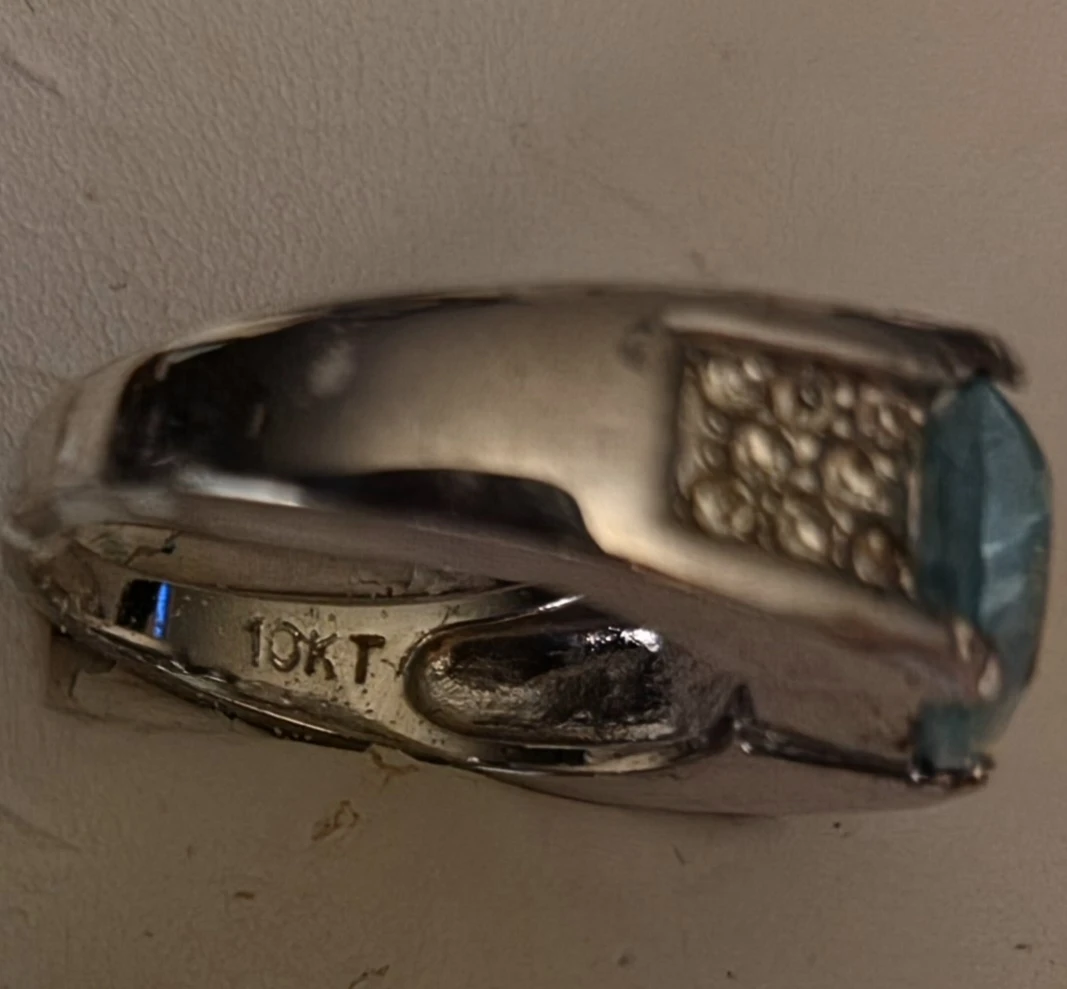 10K White Gold Plate Ring Faux Aquamarine and Diamonds - photo 3