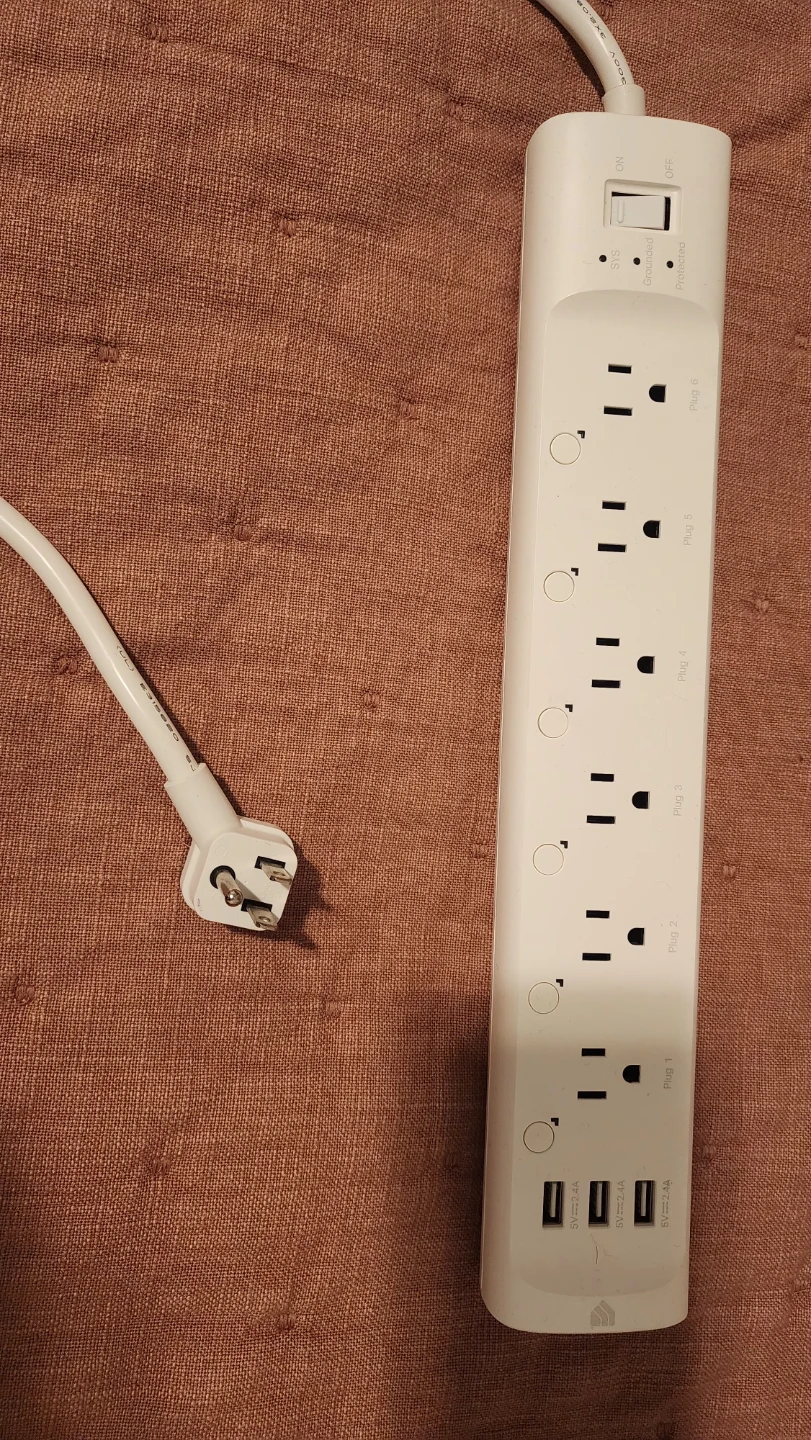 White 6-Outlet Smart Power Strip with 3 USB Ports - photo 2