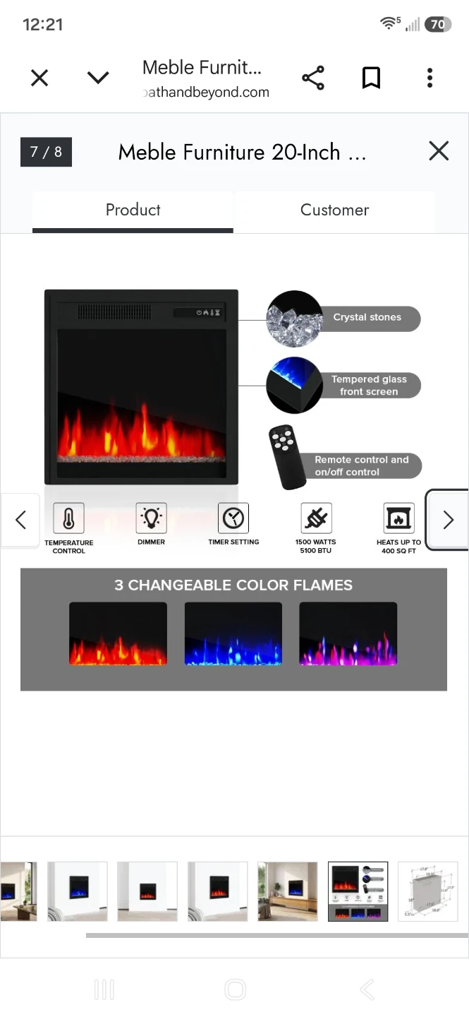 Meble Furniture 20-Inch Electric Fireplace