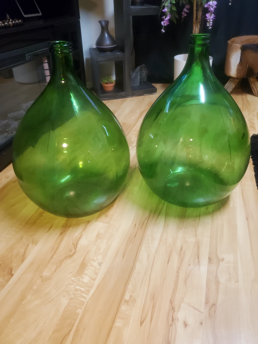 Two Vintage Villani Green Glass Carboys