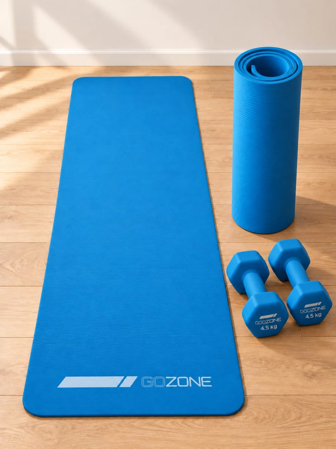 GoZone Blue Yoga Mat and (10lbs) 4.5 kg Dumbbell Set
