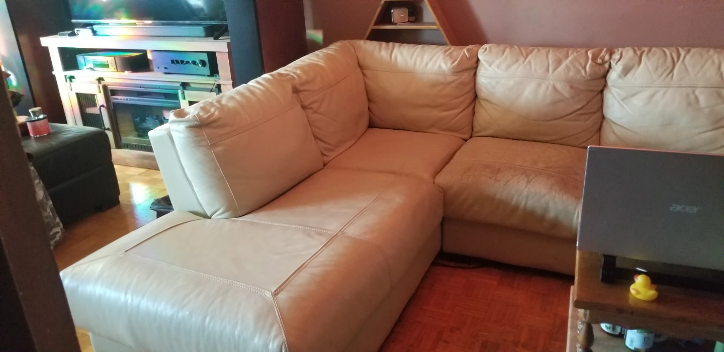 Cream Leather Sectional Sofa