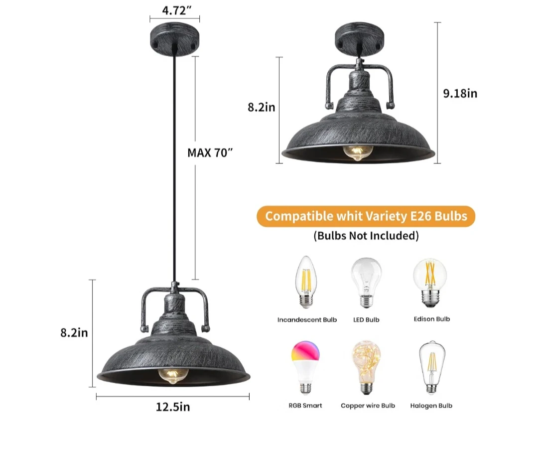 Two Industrial Style Metal Pendant Lights