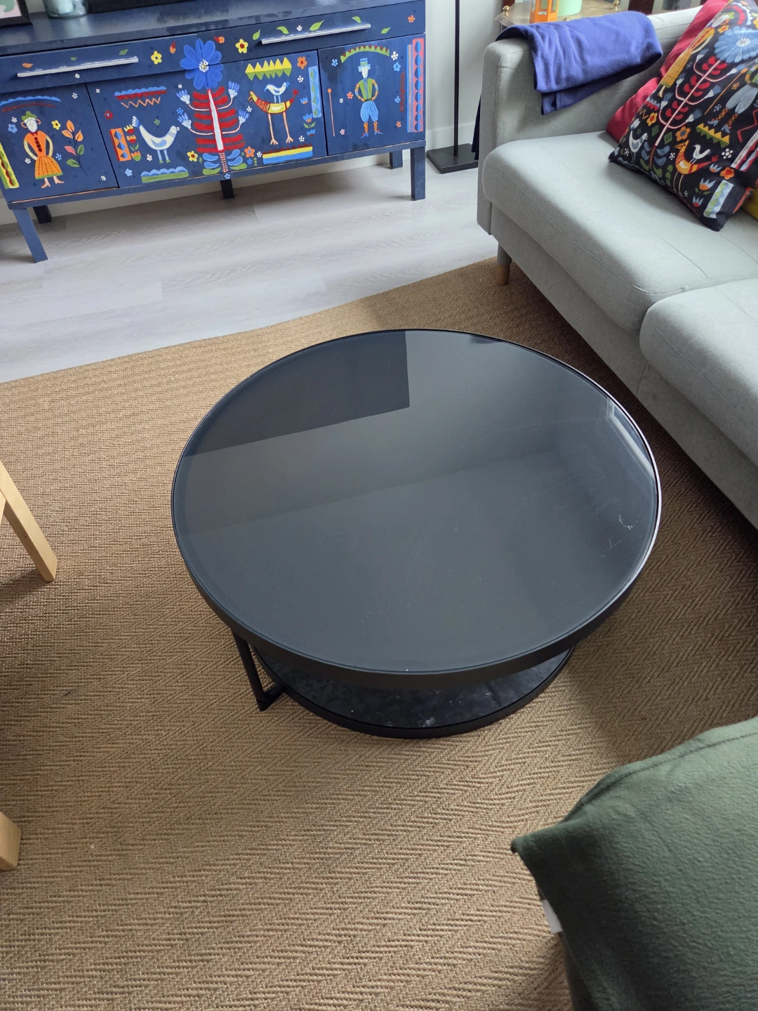 Ikea Round Black Coffee Table with Glass Top - photo 3