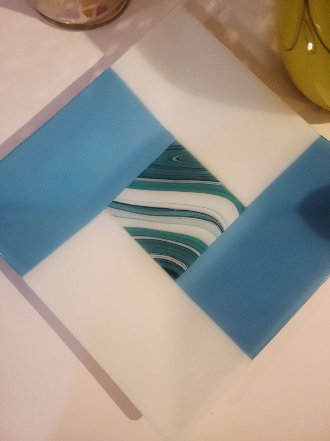 Blue & White Square Glass Serving Plate/Decor