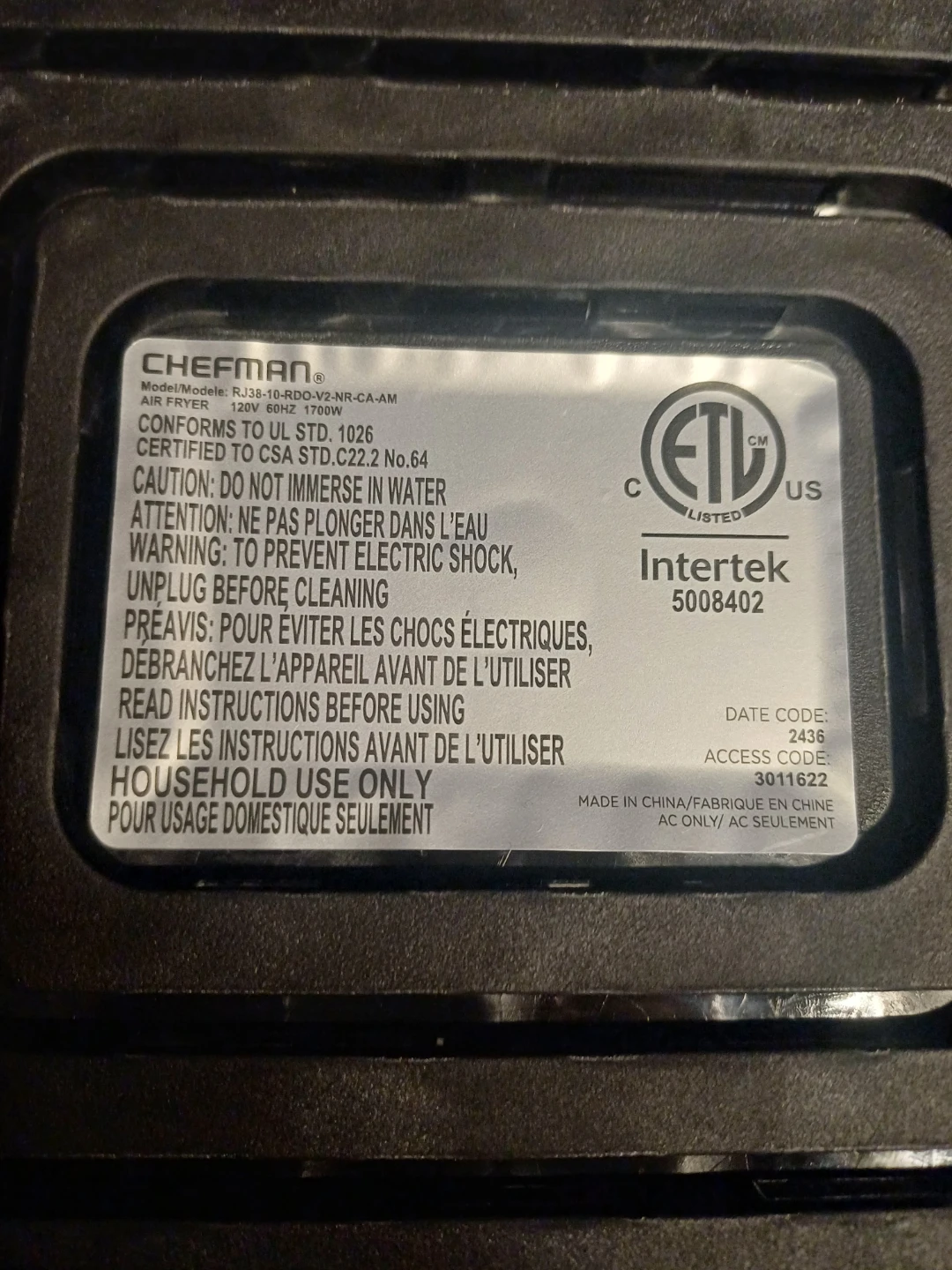 Chefman Air Fryer RJ38-10-RDO-V2-NR-CA-AM - photo 2