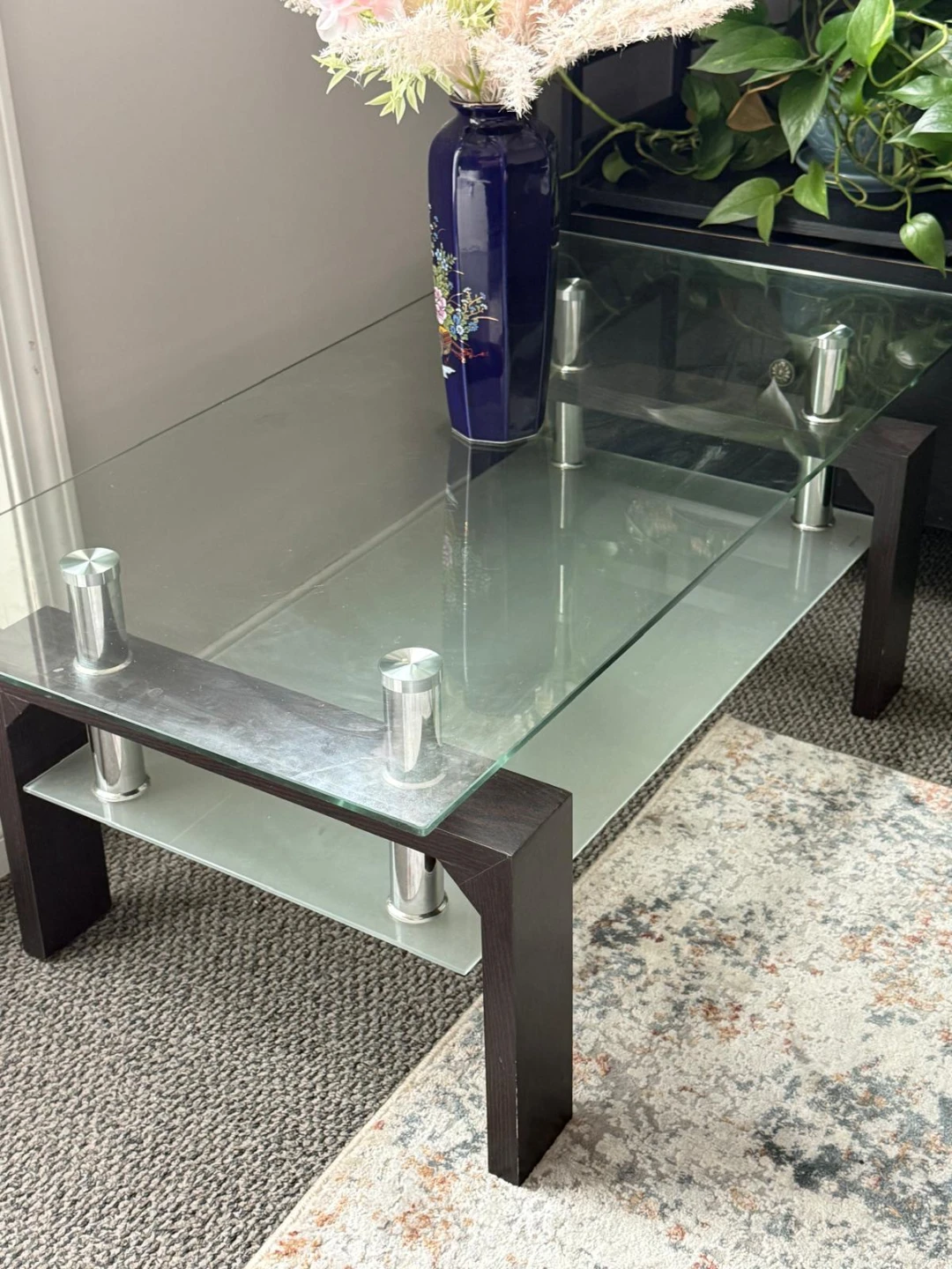 Modern Glass Coffee Table with Lower Shelf - photo 2