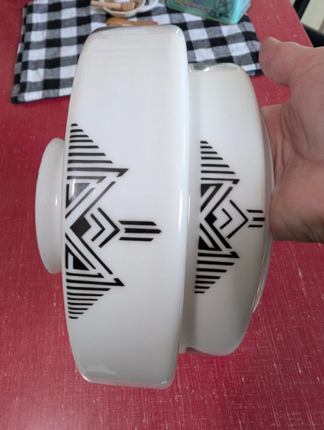 Art Deco Milk Glass Geometric Light Shade - photo 2