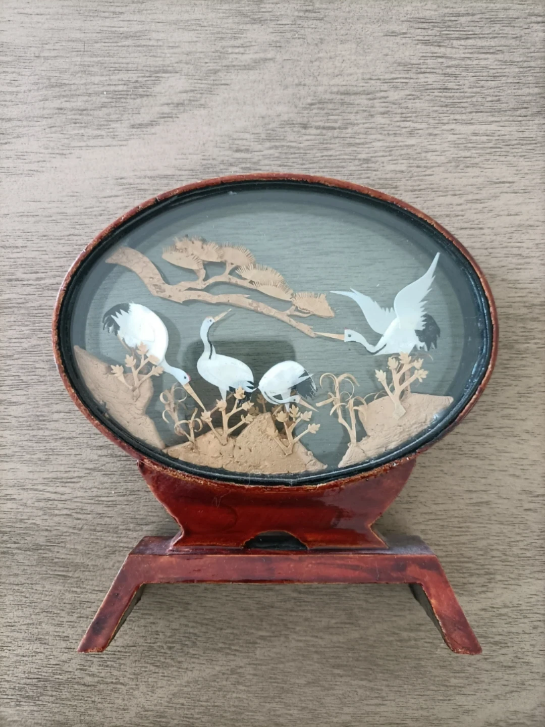 Vintage Cork Art Crane Diorama