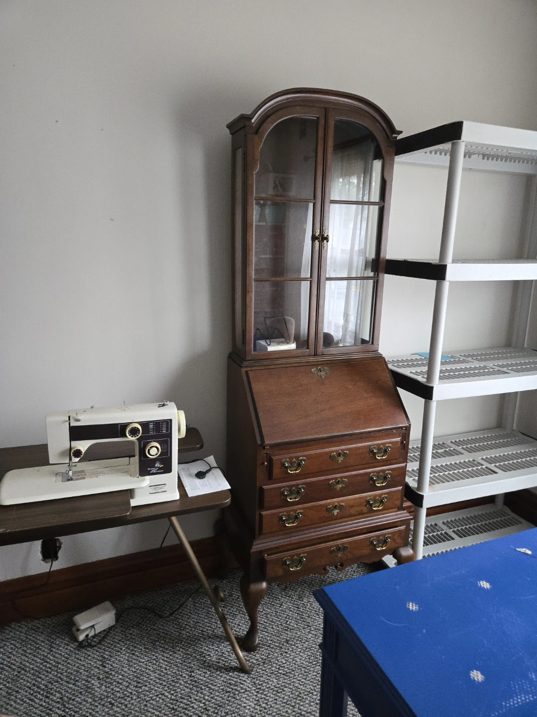 Vintage Wooden Secretary Desk with Hutch