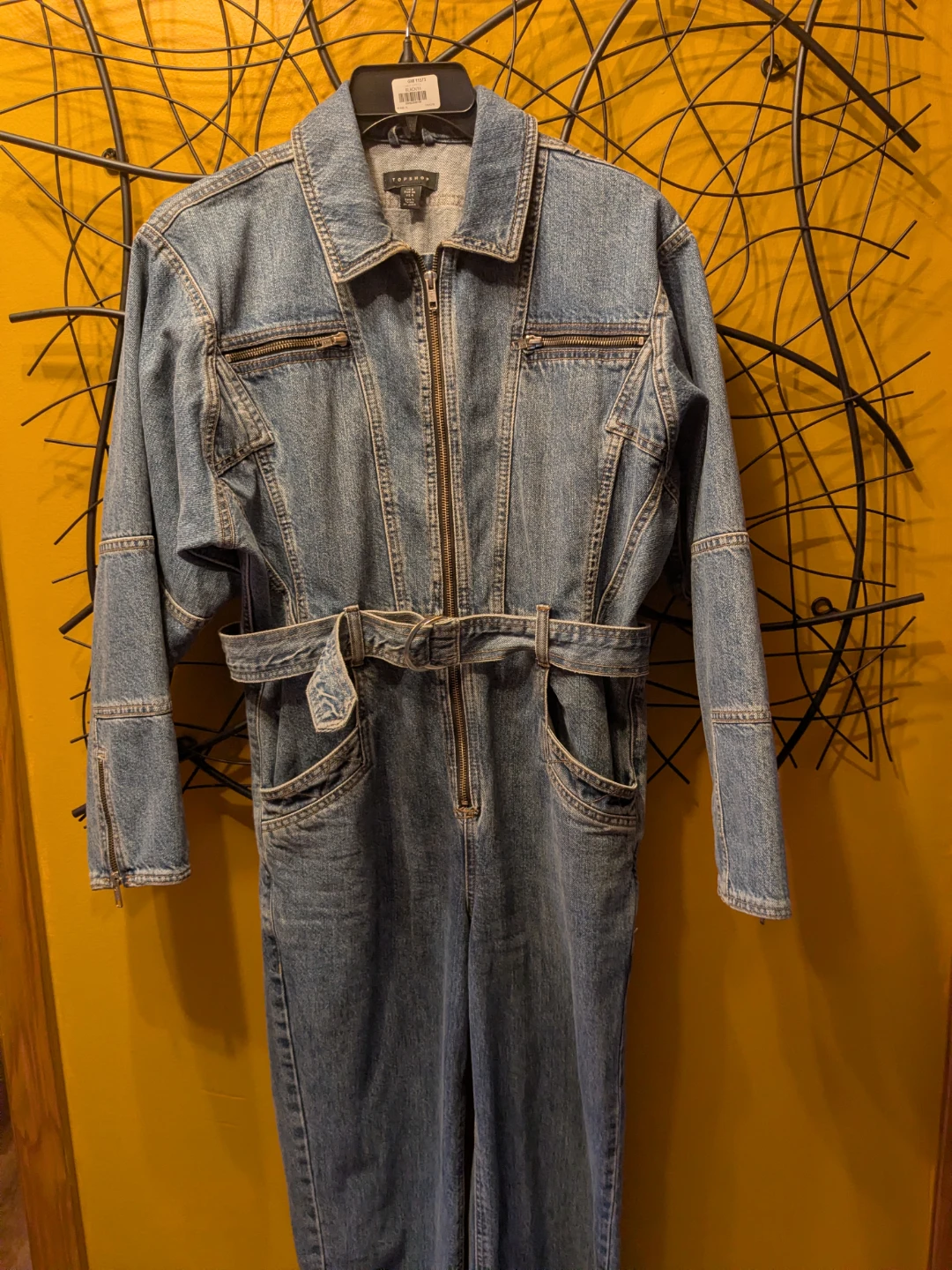 Topshop Denim Belted Zip-Front Boiler Jumpsuit Size 4