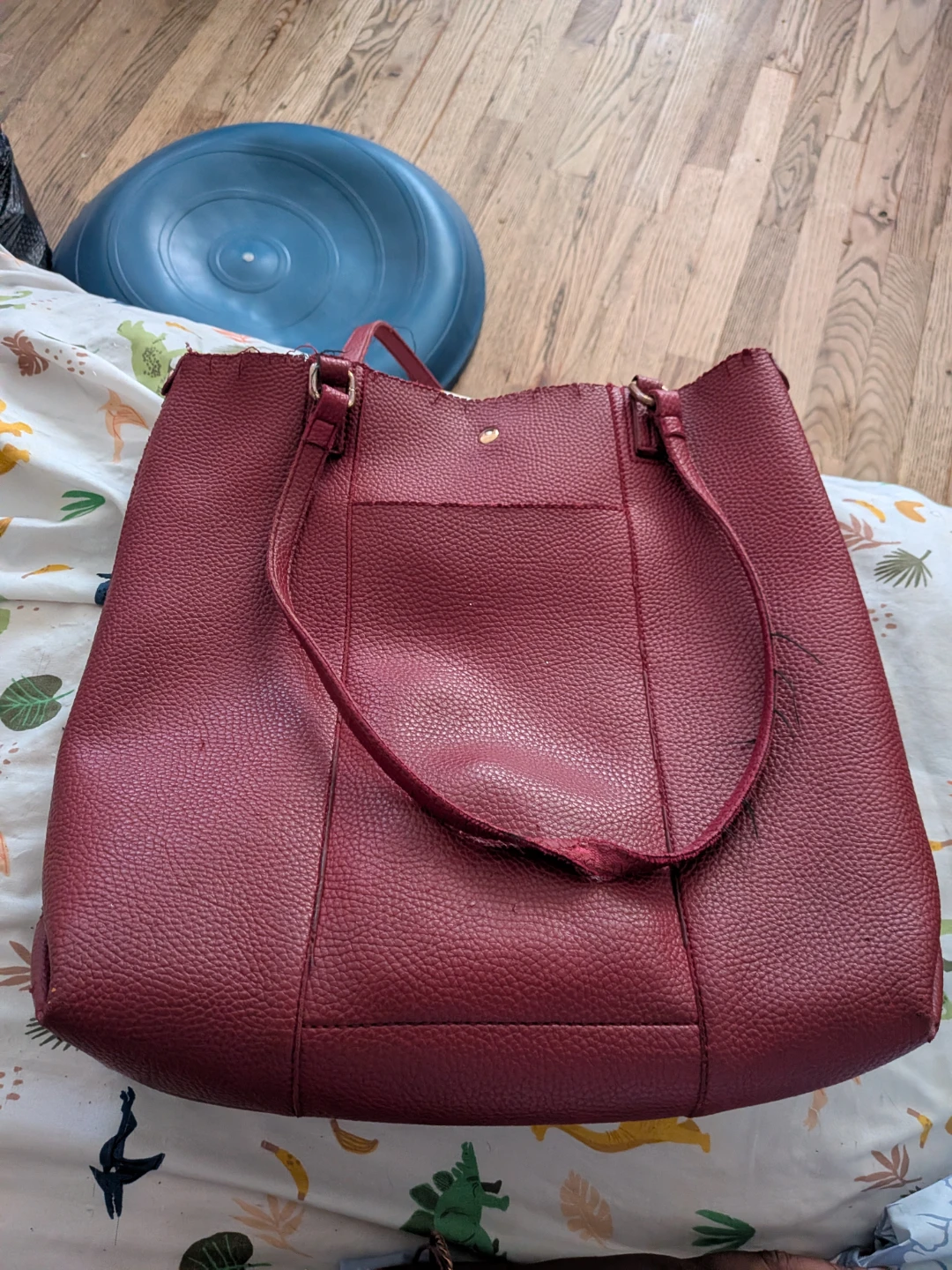Red Pebbled Leather Tote Bag