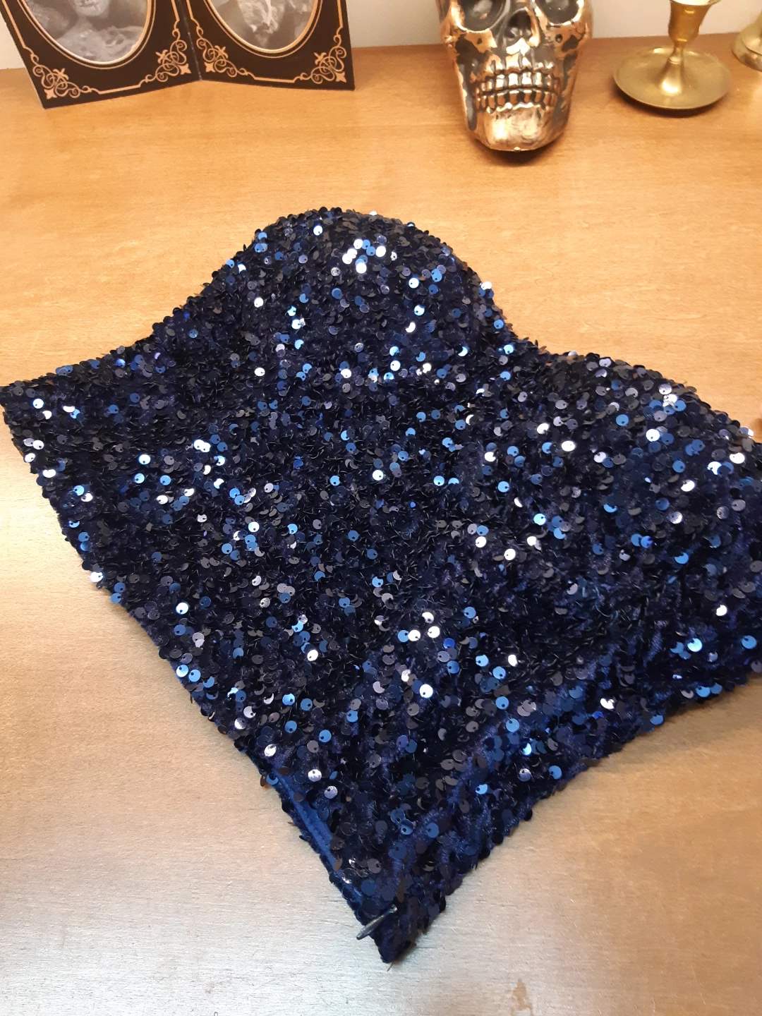 Autres Filles Strapless navy blue sequin corset top