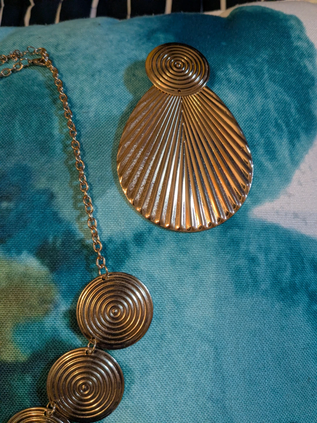Gold Tone Spiral Disc Statement Bib Necklace & Earring Set - photo 2