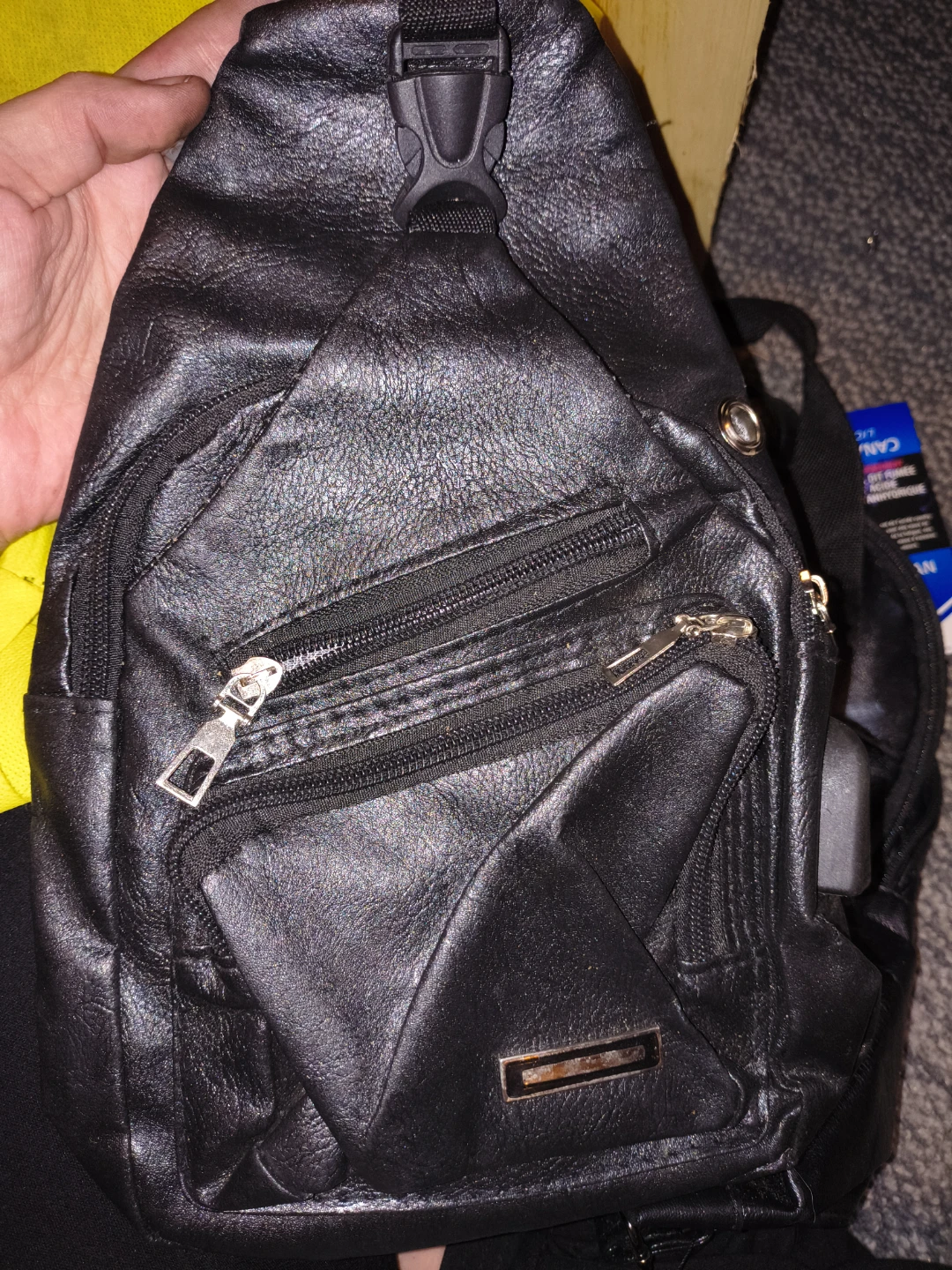 Black Faux Leather Sling Backpack - photo 2
