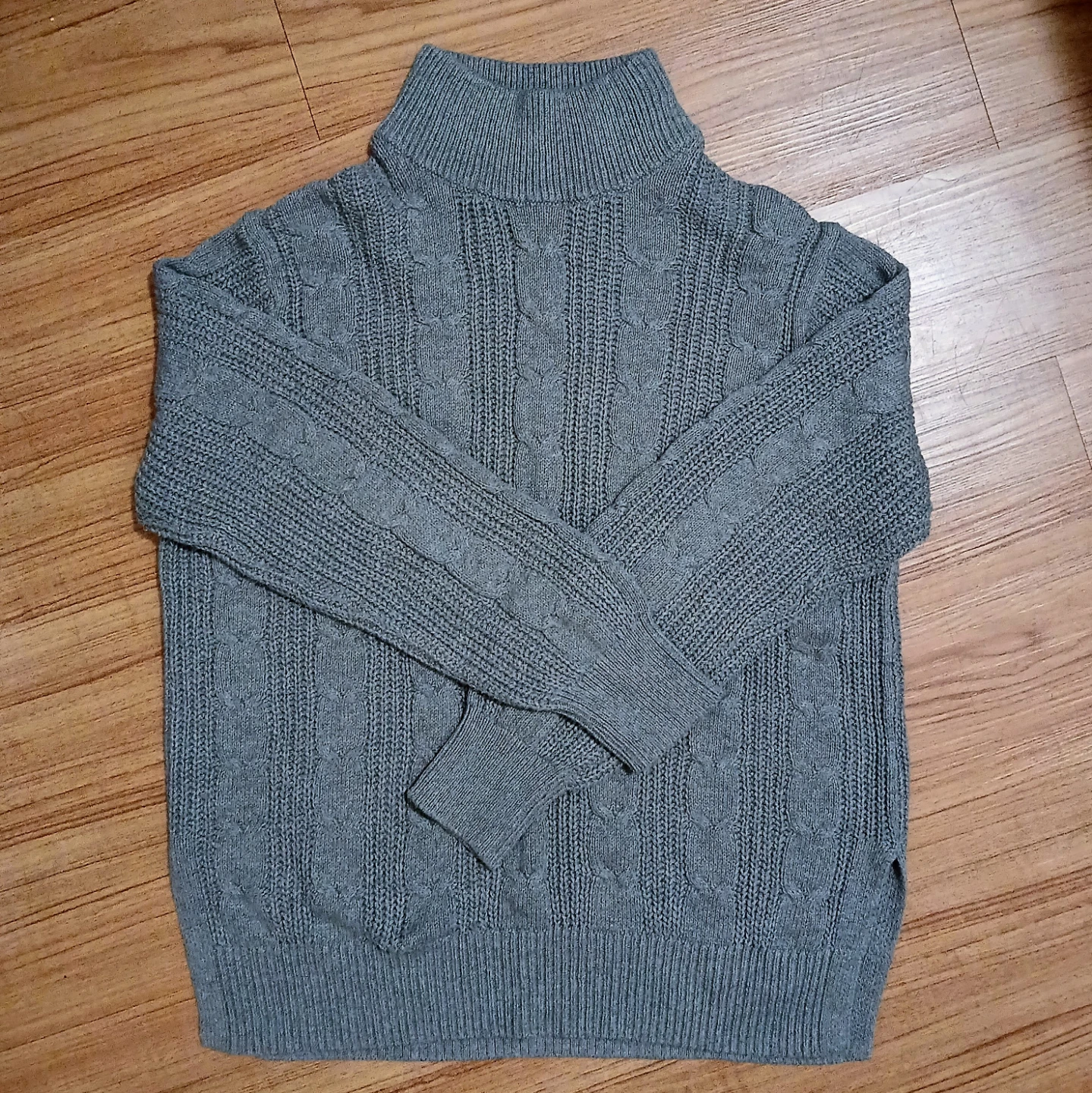 Grey Mock Neck Cable Knit Sweater