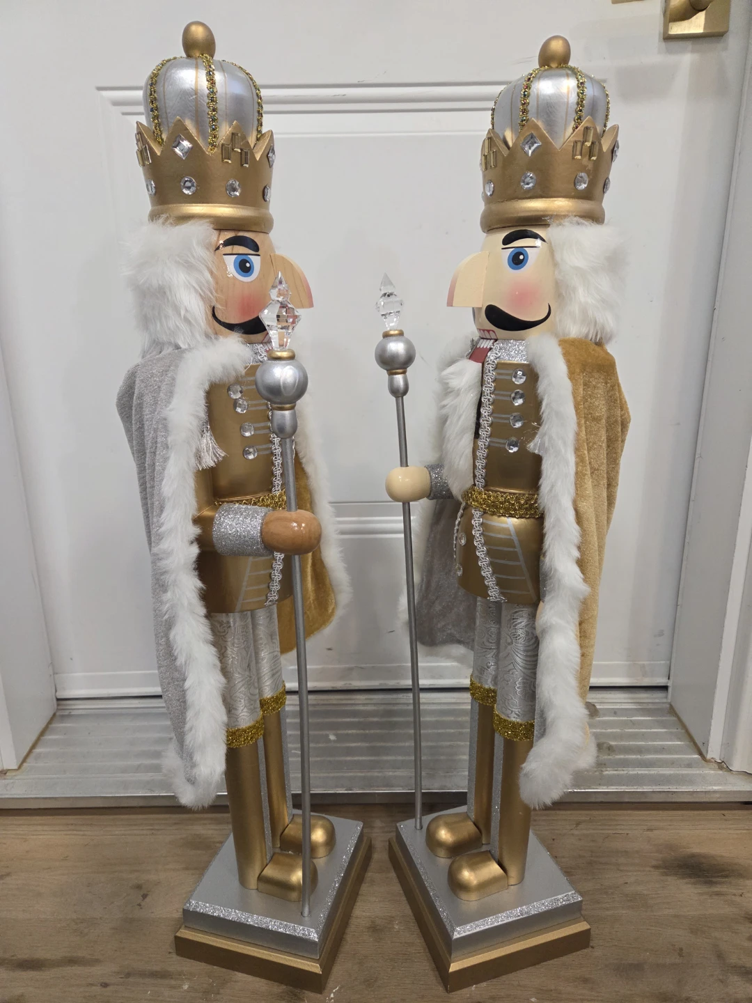 Set of Two Large Gold and Silver Nutcrackers - photo 2