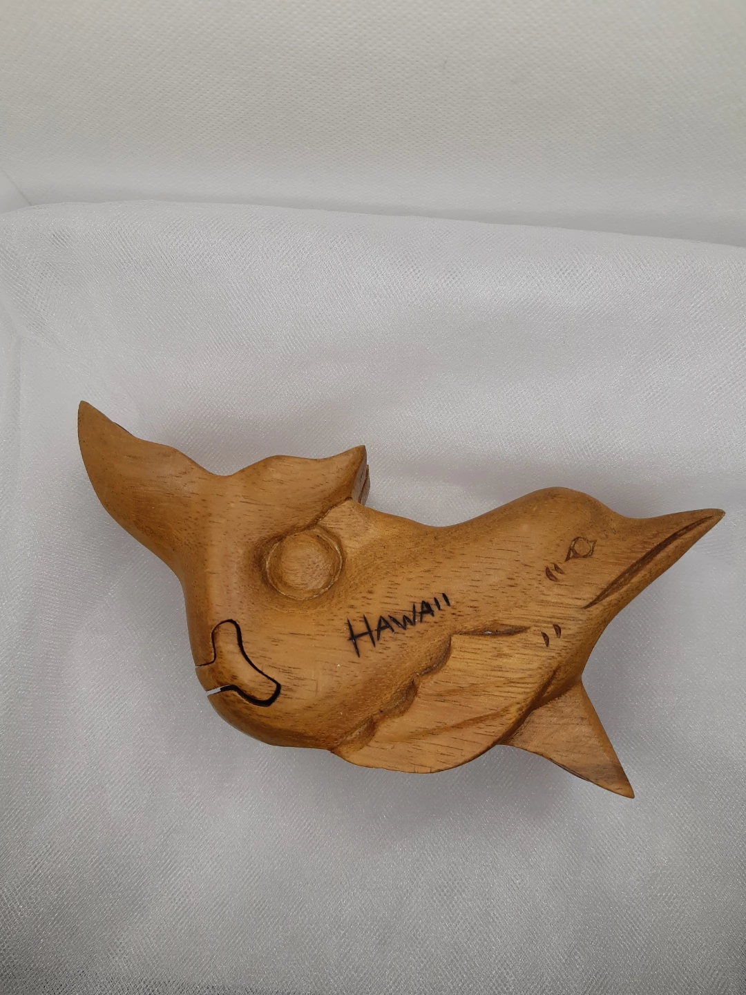 Hand carved wooden dolphin shaped puzzle box