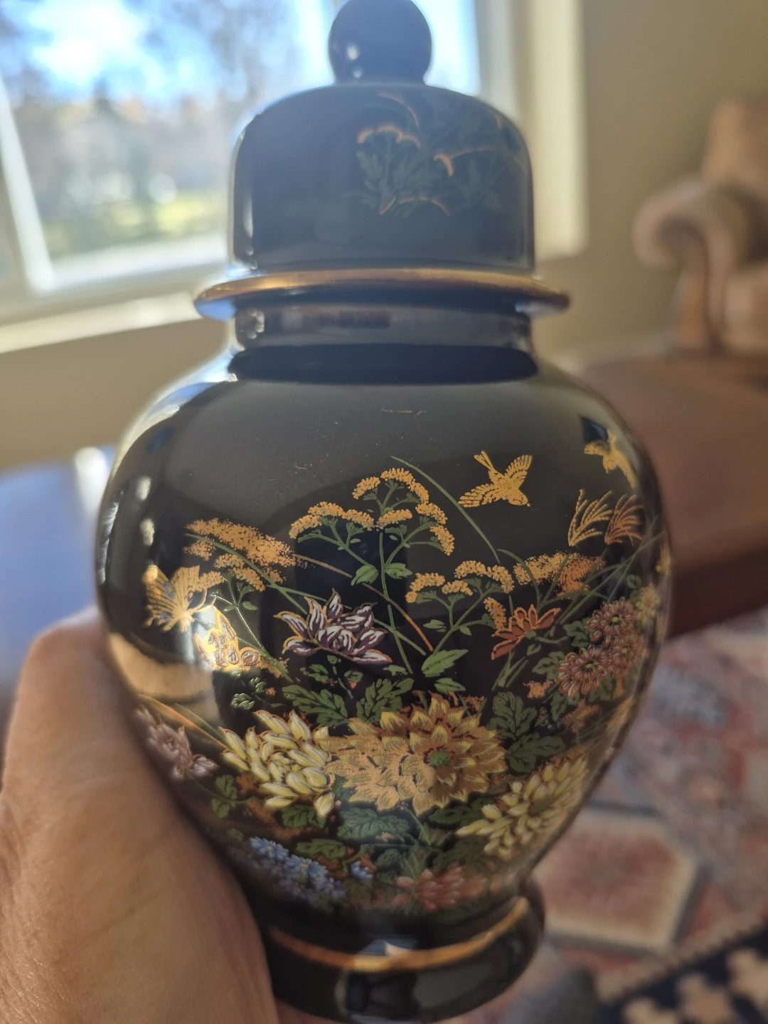 Vintage Black Floral Ginger Jar - photo 4